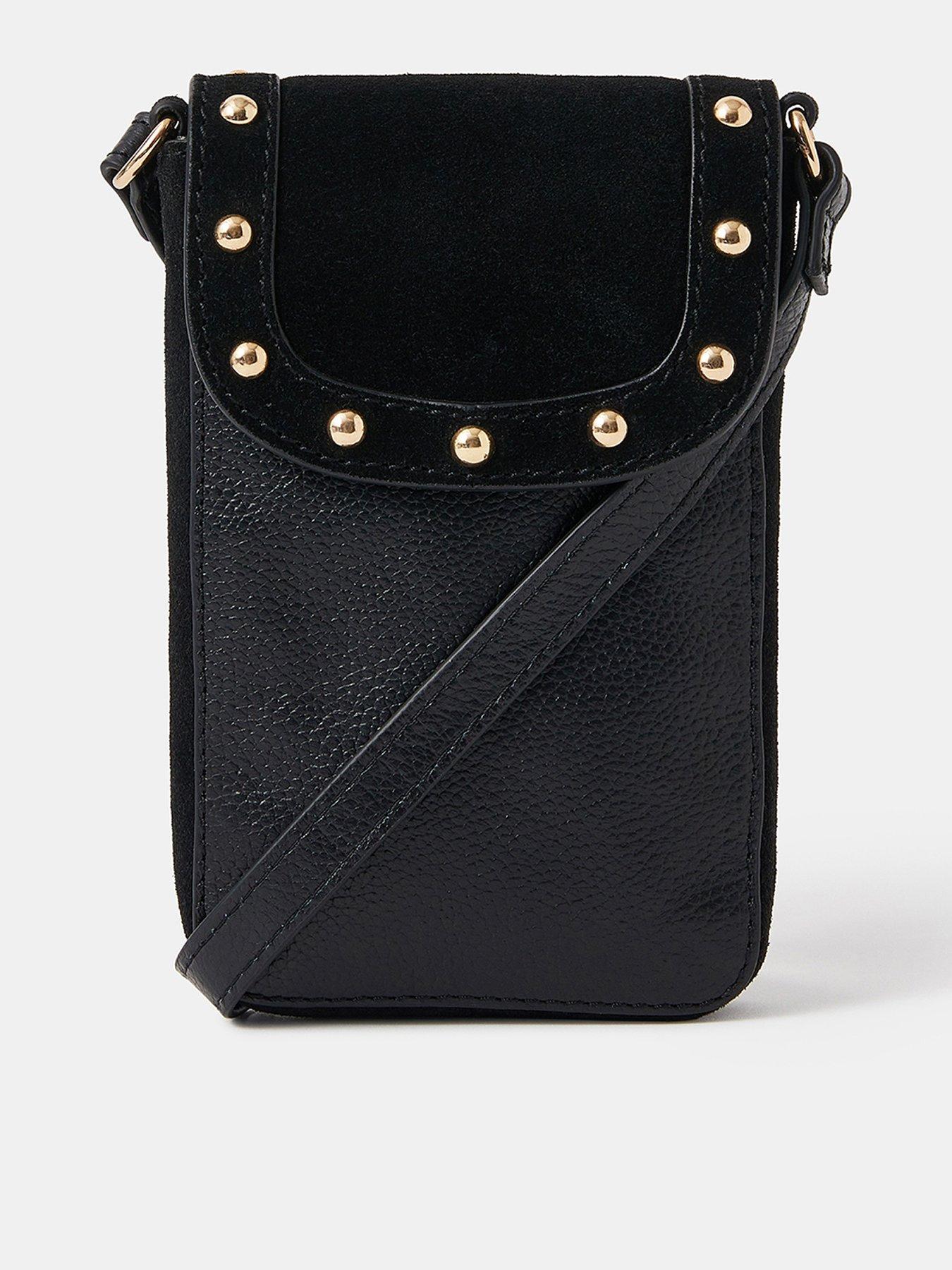 Image 1 of 5 of Accessorize Leather Stud Phone Bag - Black