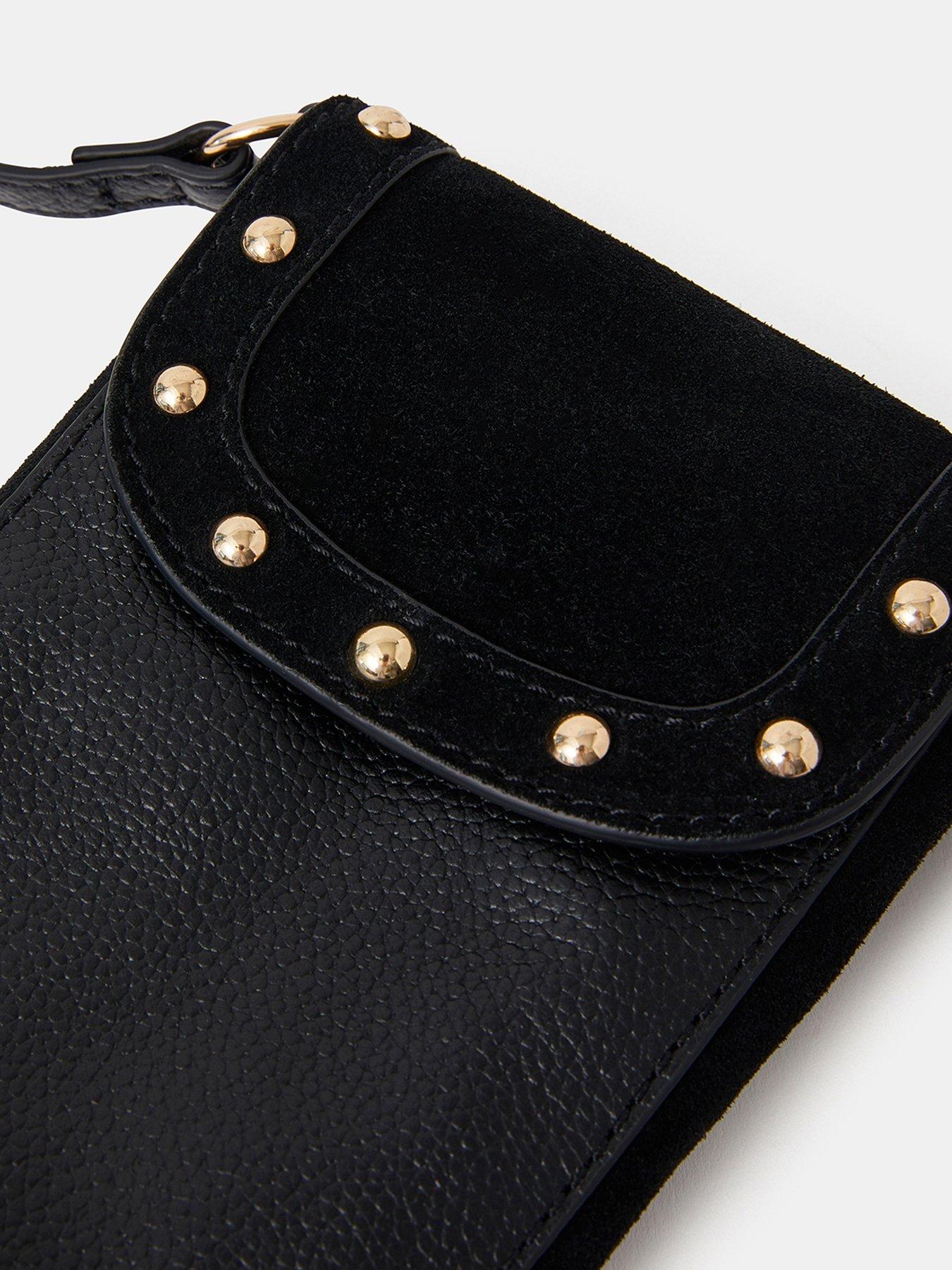 Image 4 of 5 of Accessorize Leather Stud Phone Bag - Black