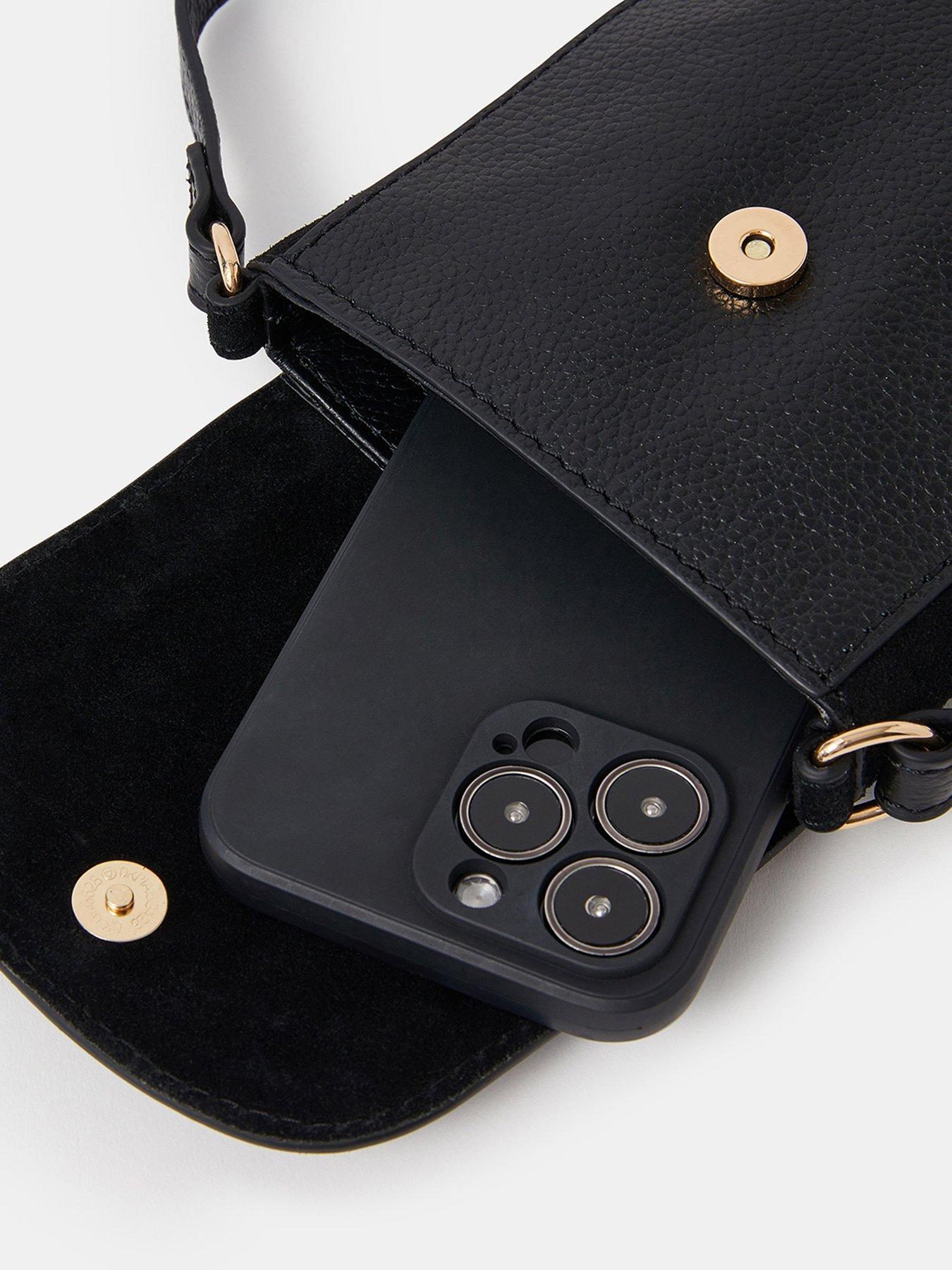 Image 5 of 5 of Accessorize Leather Stud Phone Bag - Black