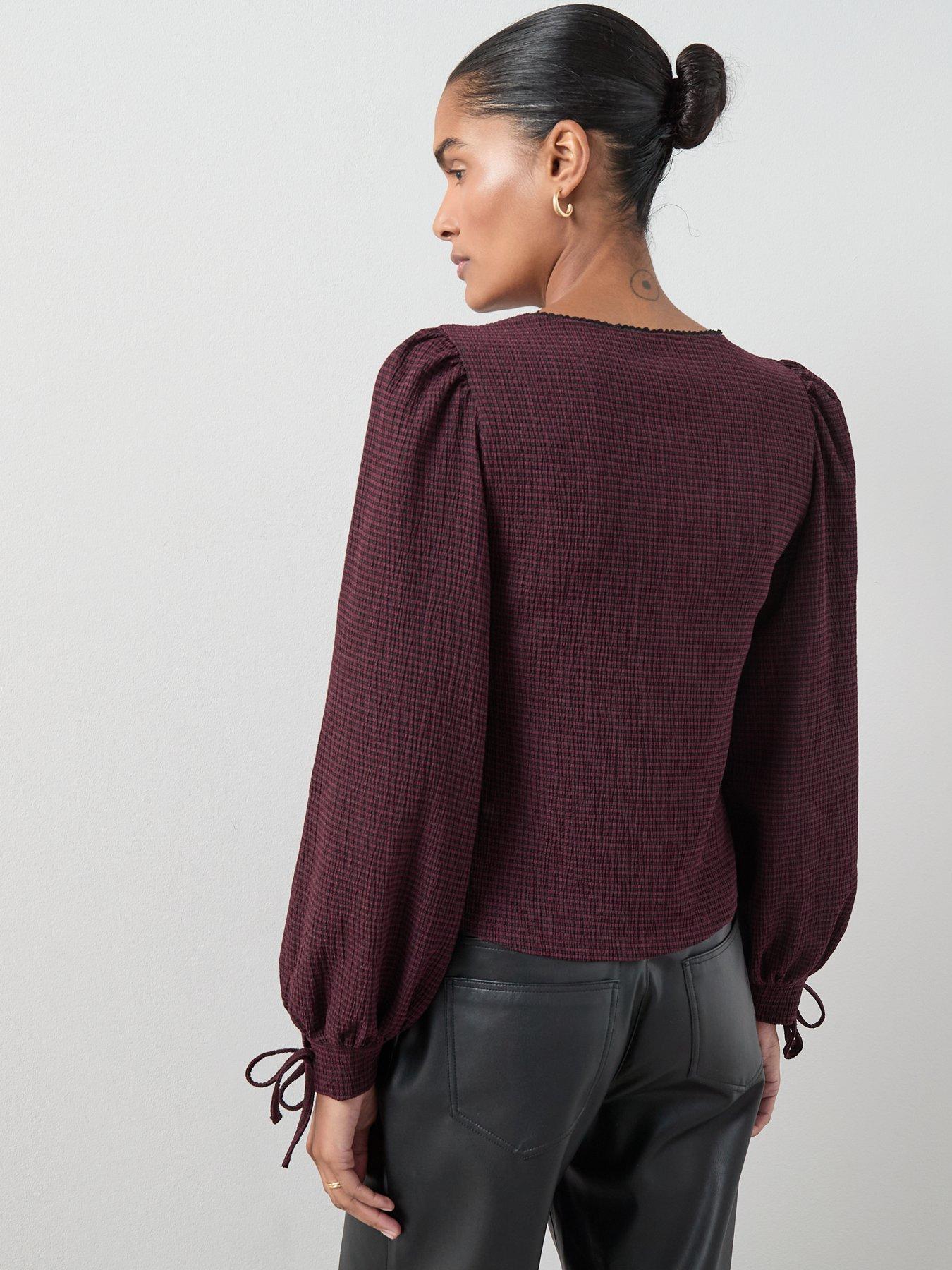 Image 2 of 6 of The Very Collection Gingham Check Lace Trim Top - Print