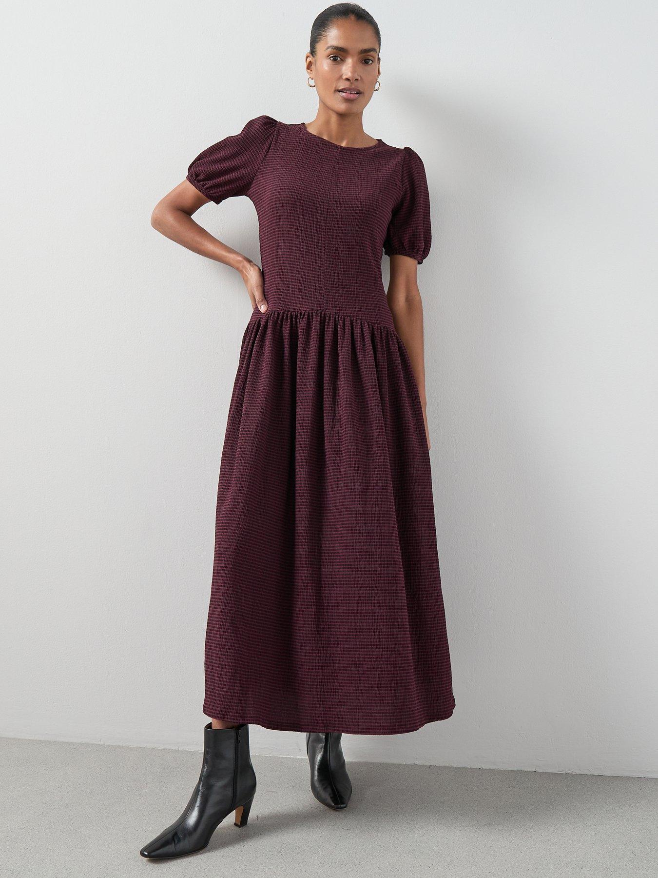  image of the-very-collection-gingham-check-waist-detail-midaxi-dress-print