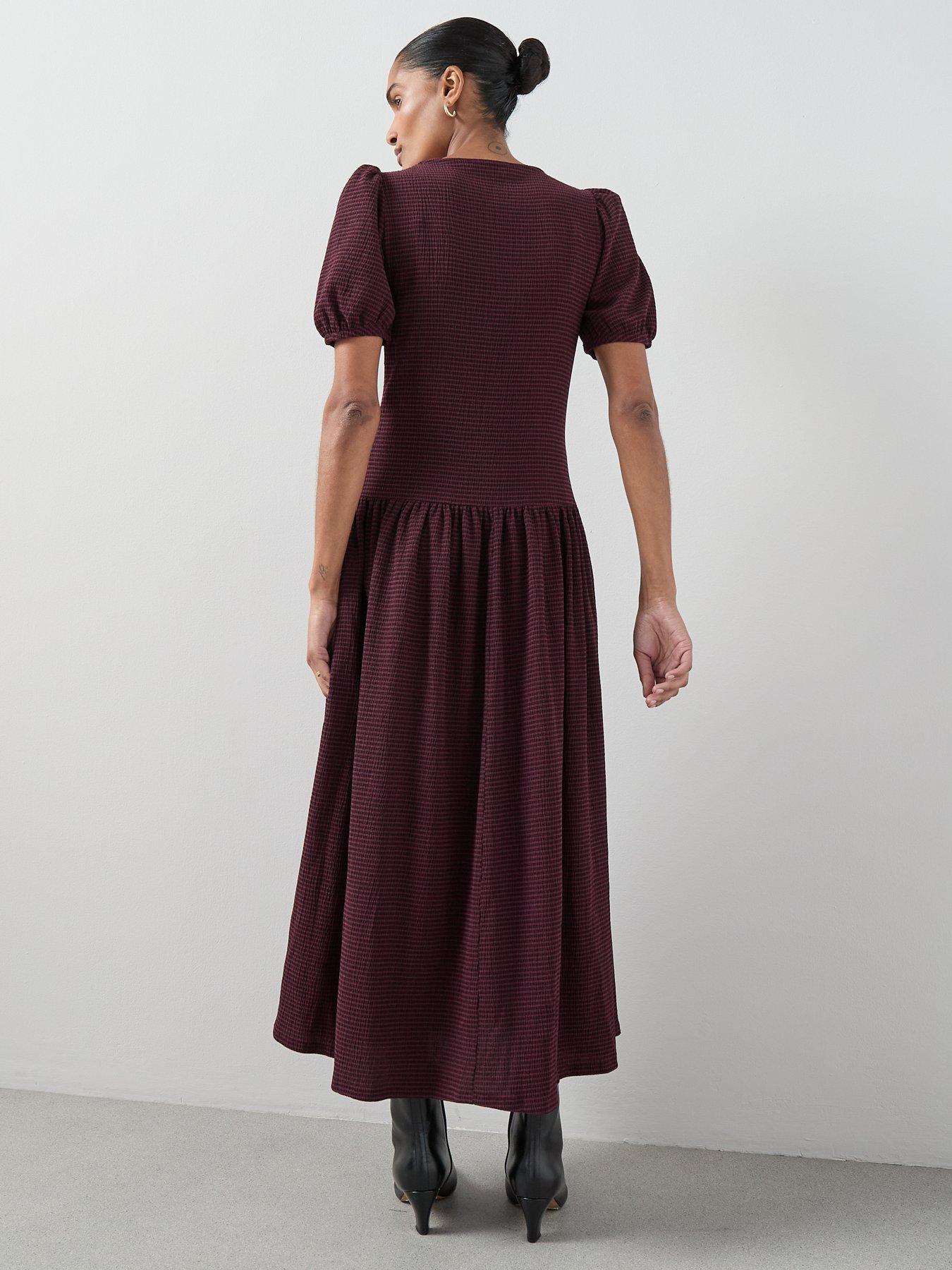  image of the-very-collection-gingham-check-waist-detail-midaxi-dress-print