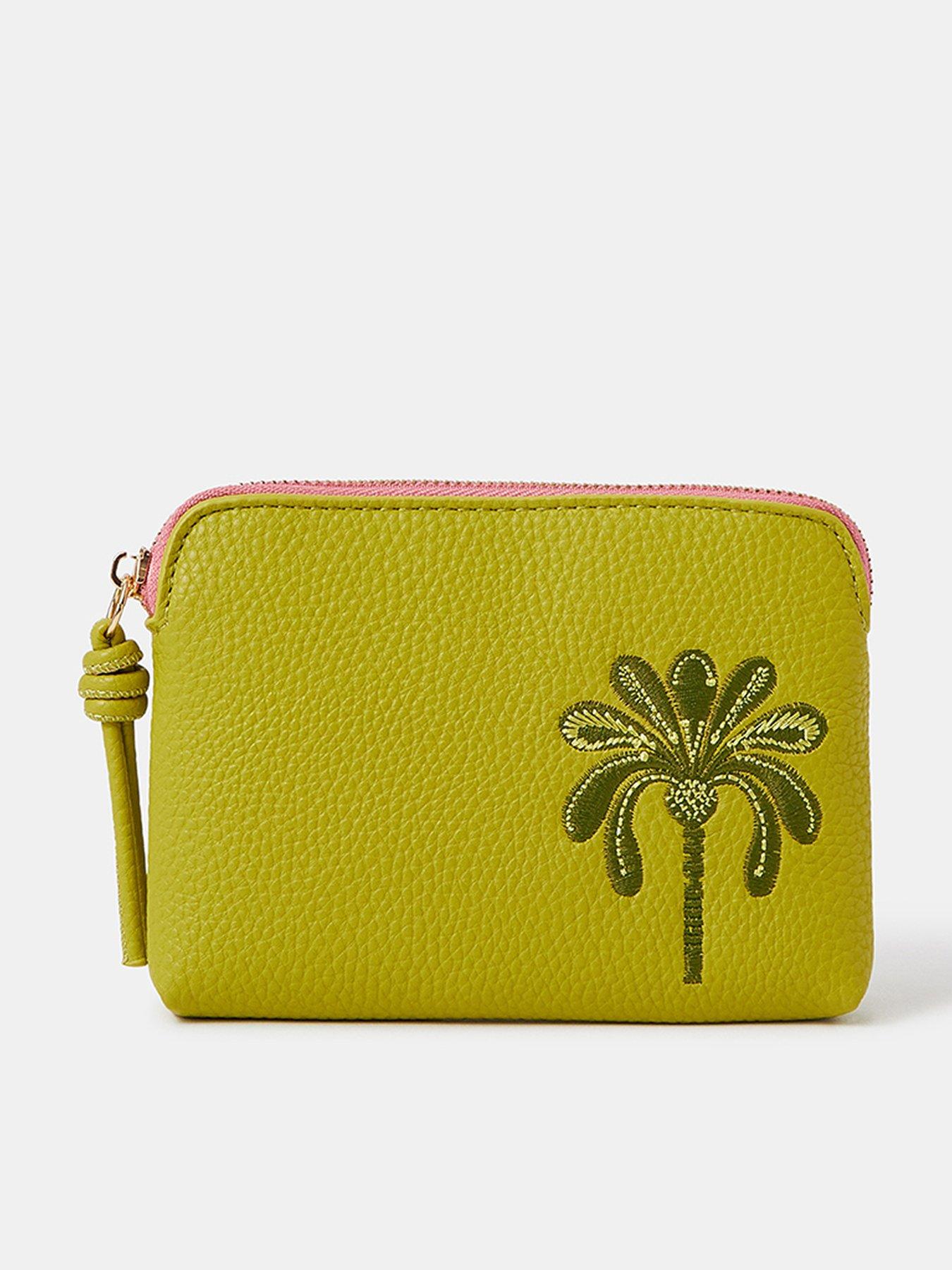 Image 1 of 3 of Accessorize Embroidered Palm Coin Purse - Green