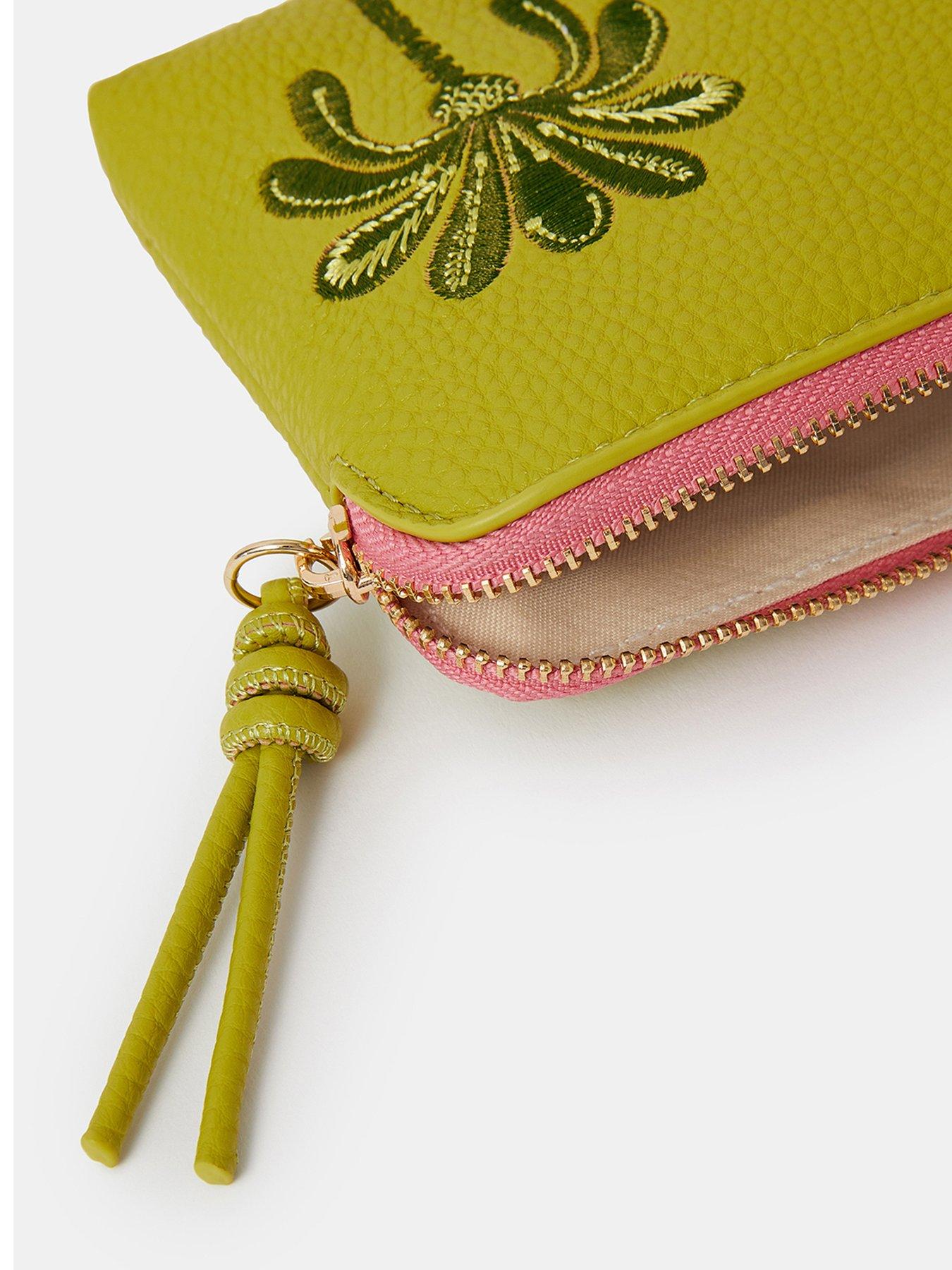 Image 3 of 3 of Accessorize Embroidered Palm Coin Purse - Green