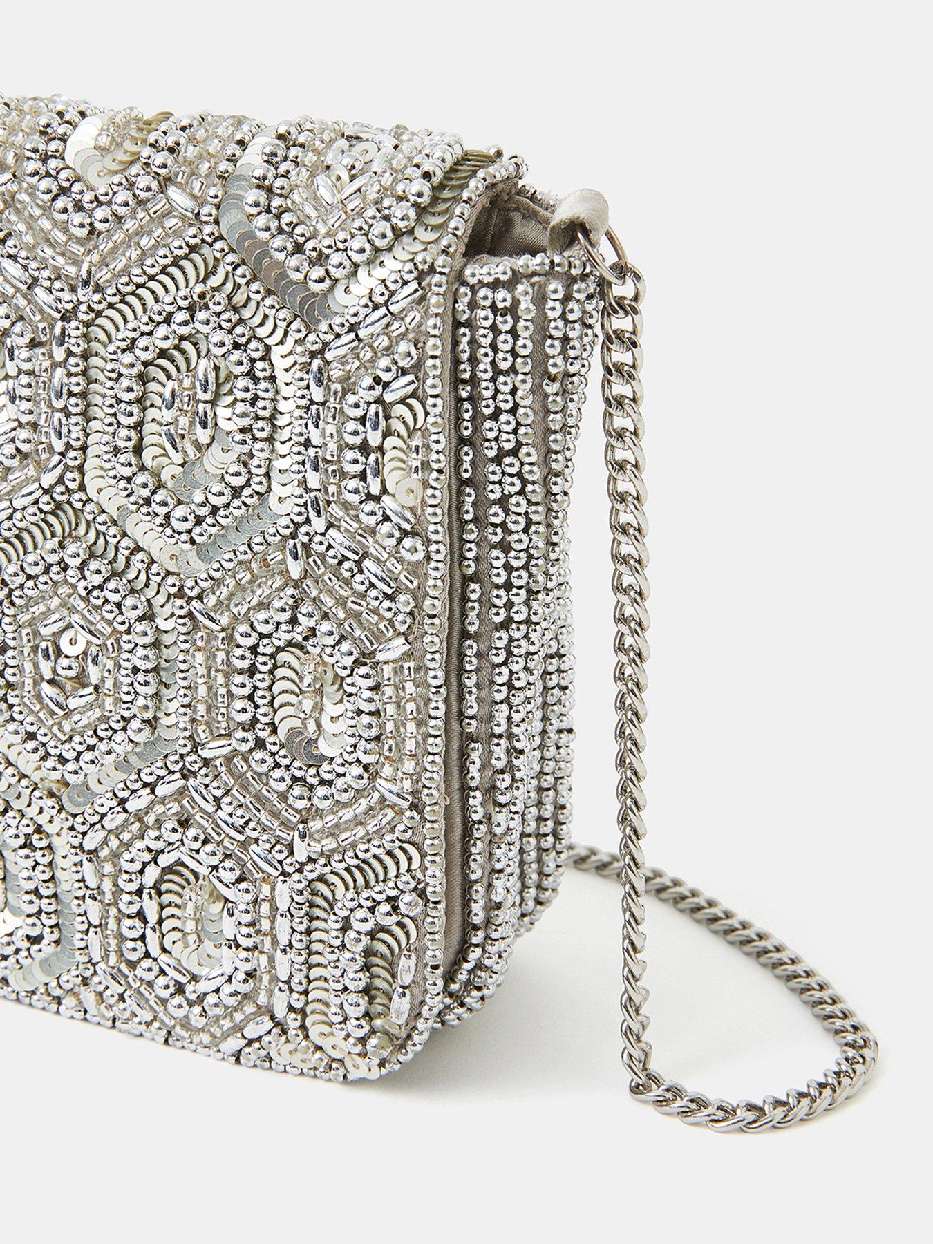 Image 4 of 5 of Accessorize Embellished Fold Over Clutch Bag - Silver