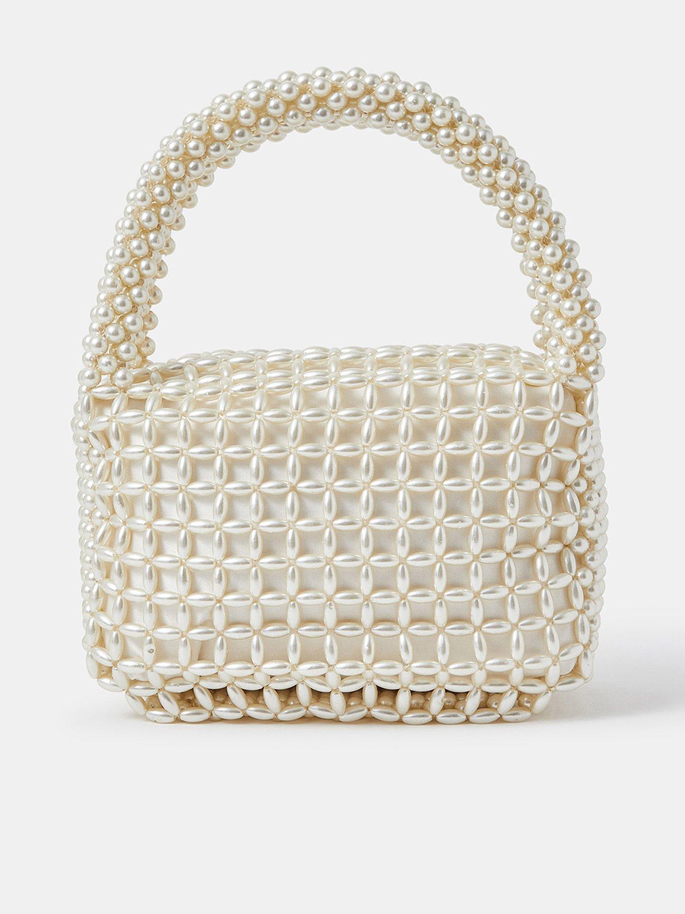 Image 1 of 5 of Accessorize Pearl Bridal Handbag - Cream