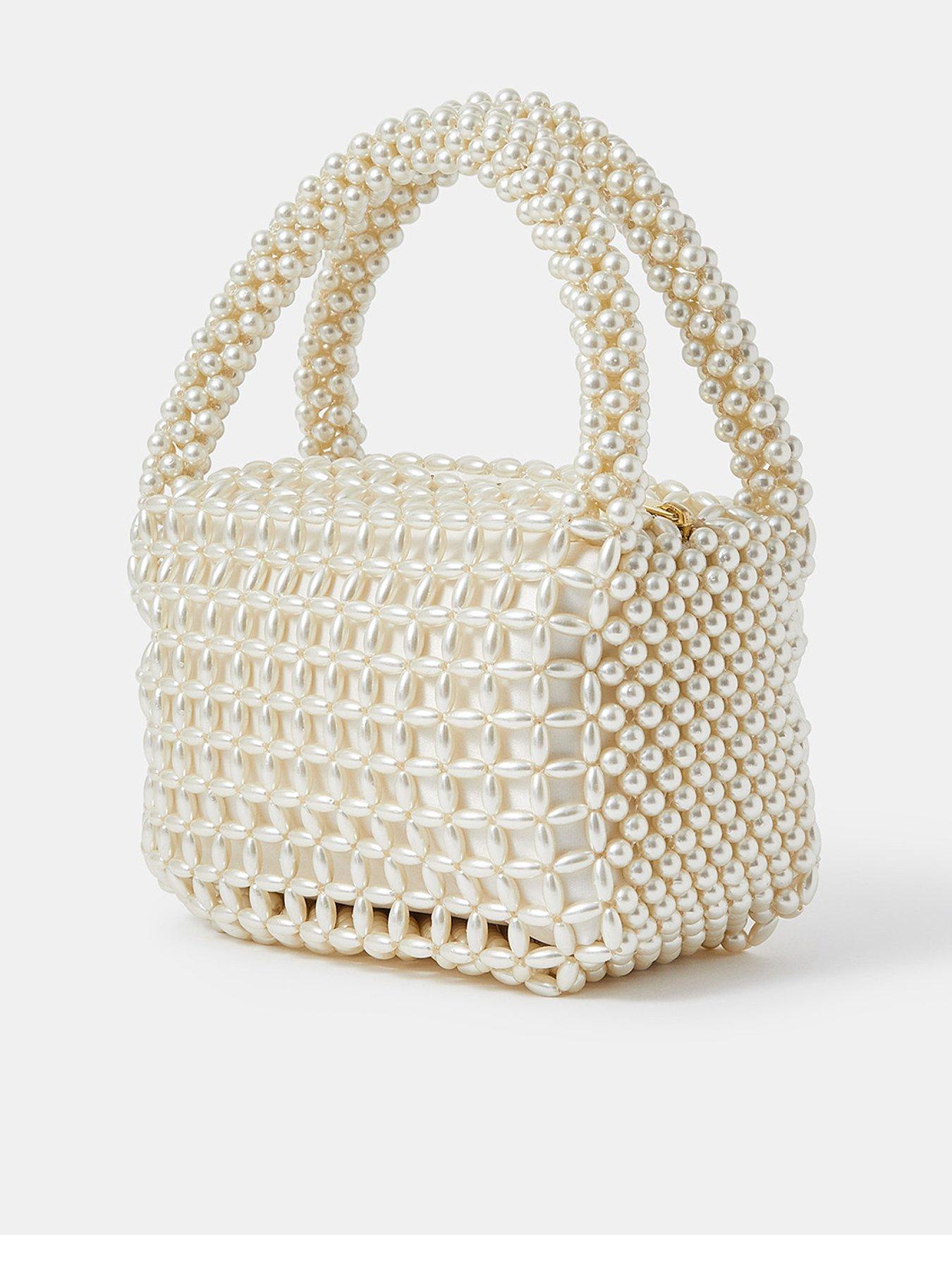 Image 3 of 5 of Accessorize Pearl Bridal Handbag - Cream