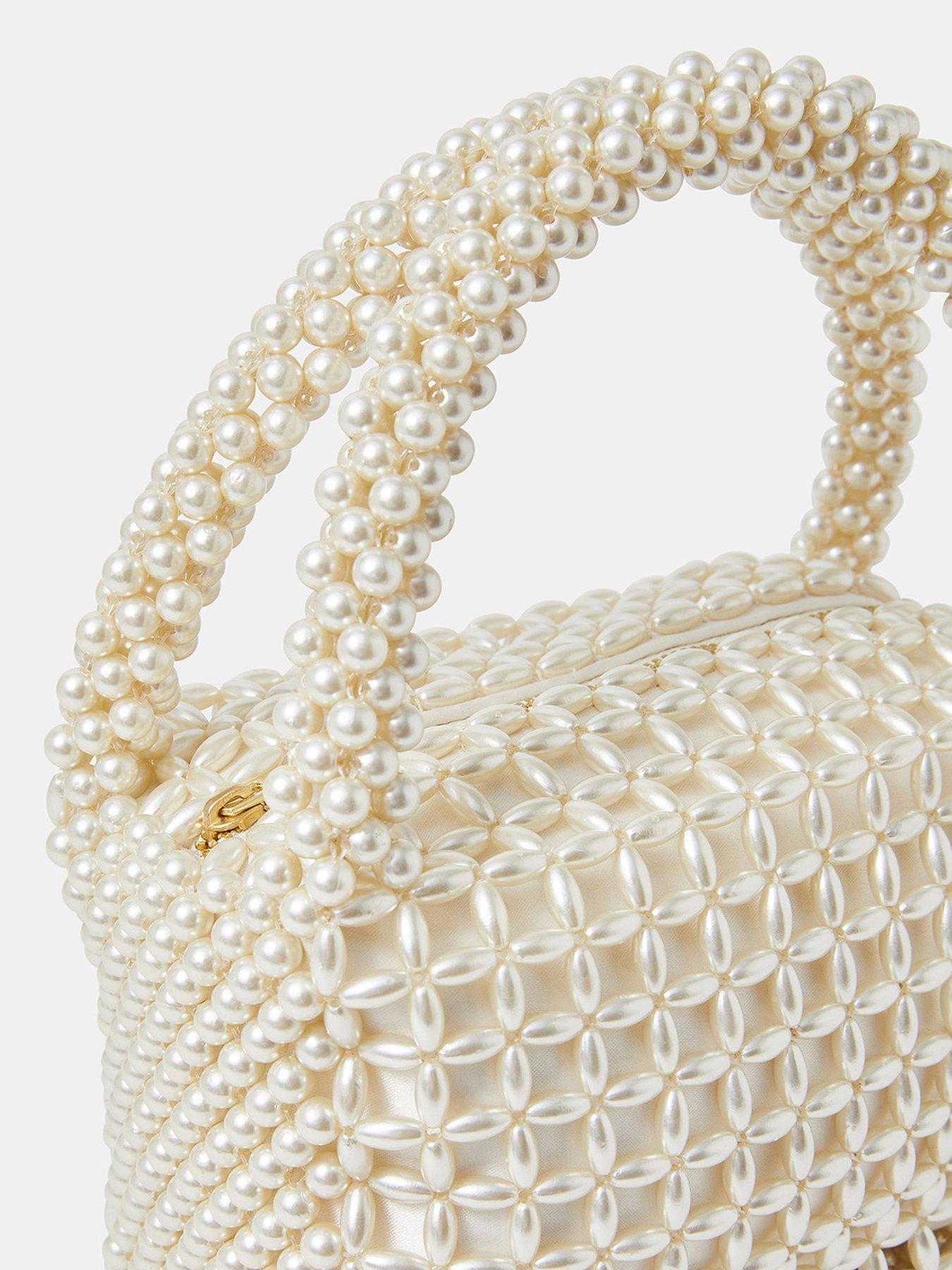 Image 4 of 5 of Accessorize Pearl Bridal Handbag - Cream