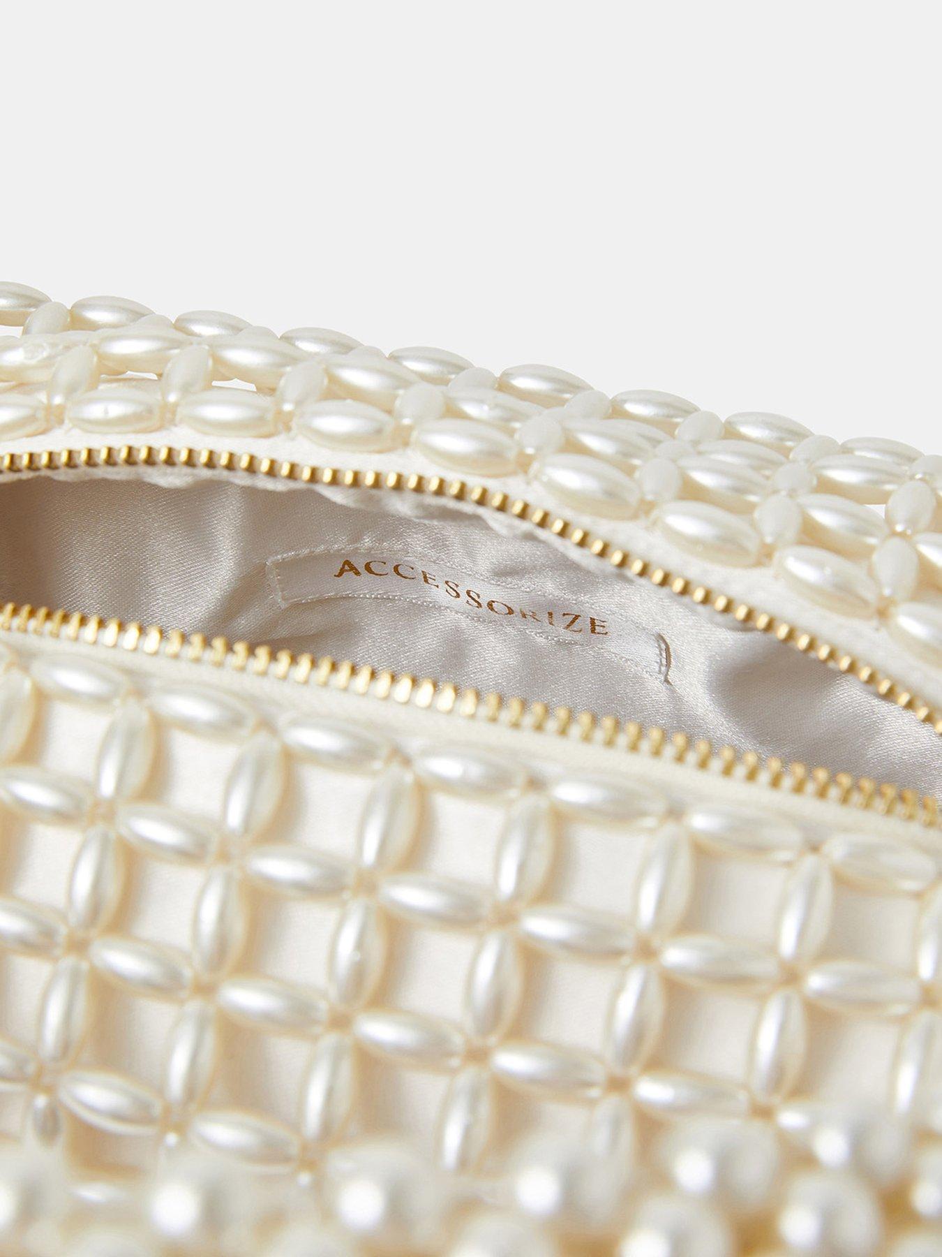 Image 5 of 5 of Accessorize Pearl Bridal Handbag - Cream