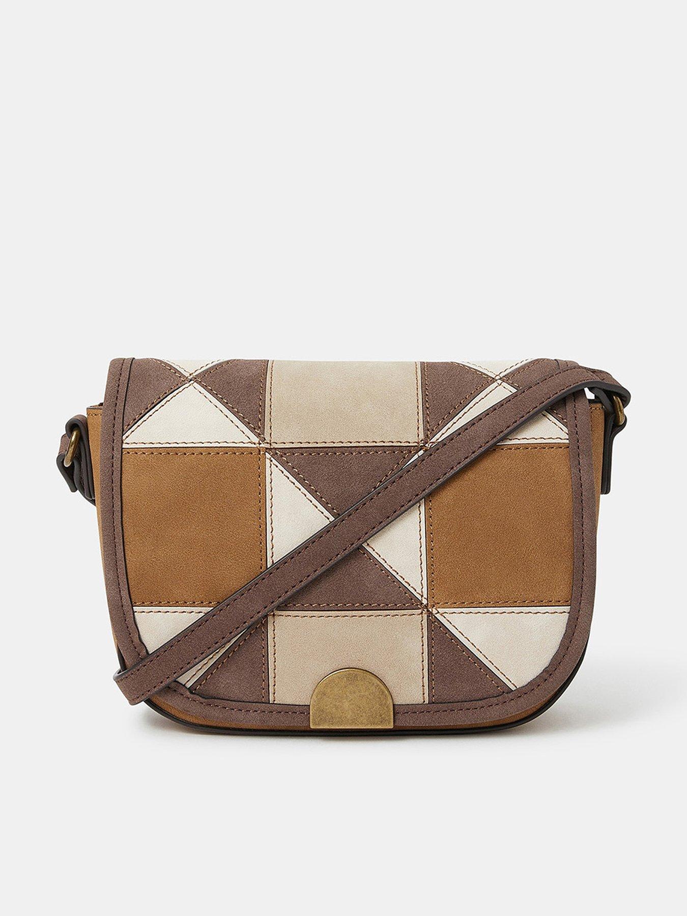 Image 1 of 5 of Accessorize Patchwork Crossbody Bag - Light Brown