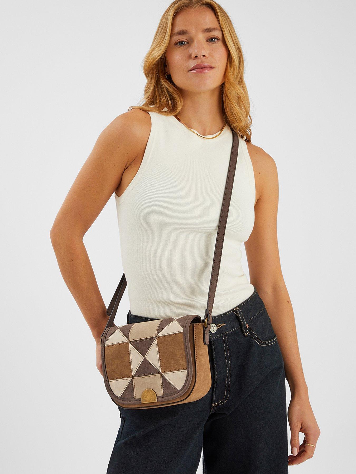 Image 2 of 5 of Accessorize Patchwork Crossbody Bag - Light Brown