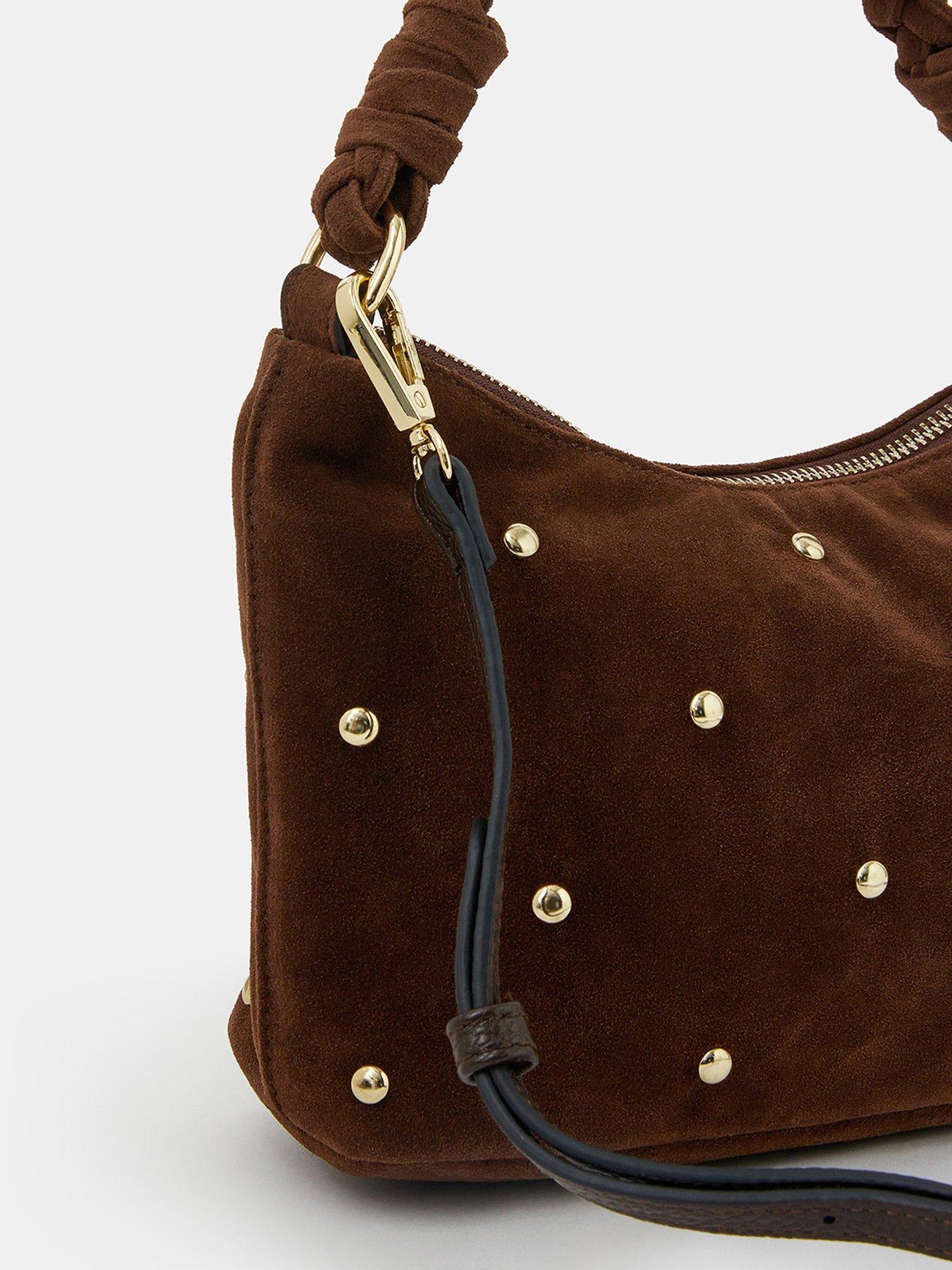 Image 4 of 5 of Accessorize Suedette Stud Handbag - Brown
