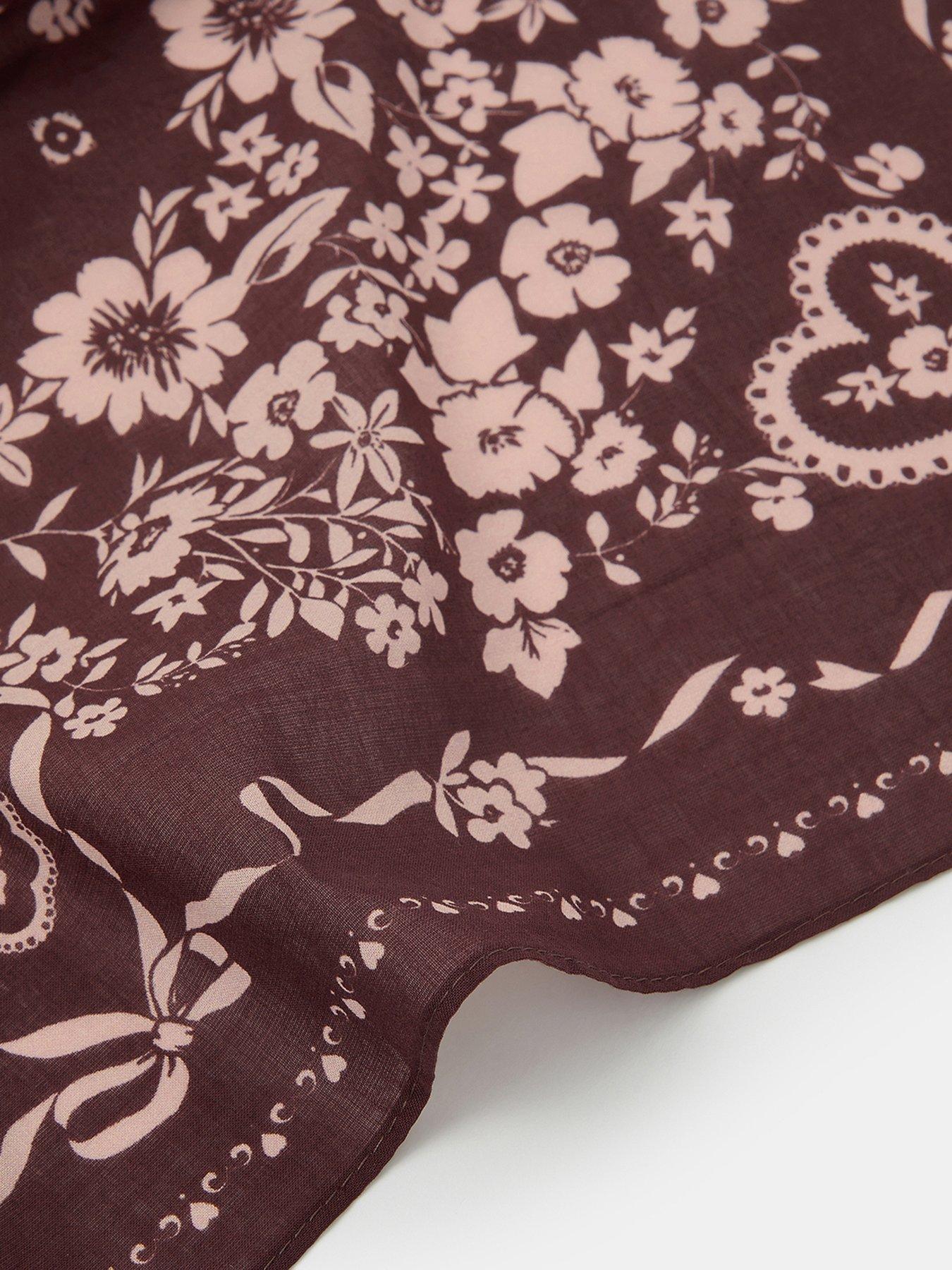 Image 3 of 3 of Accessorize Small Floral Cotton Square Scarf - Brown
