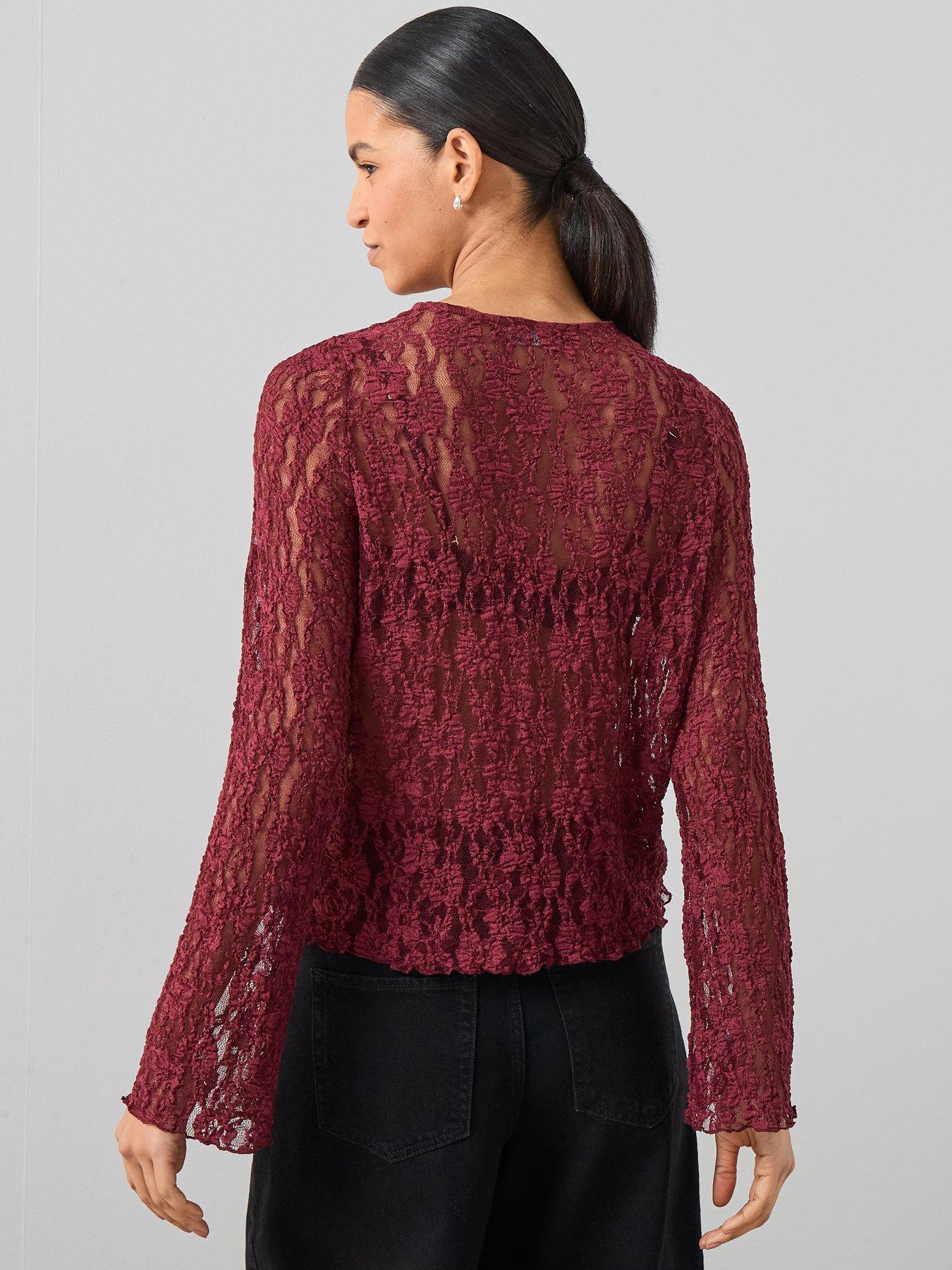 Image 2 of 6 of The Very Collection Button Up Lace Top - Burgundy