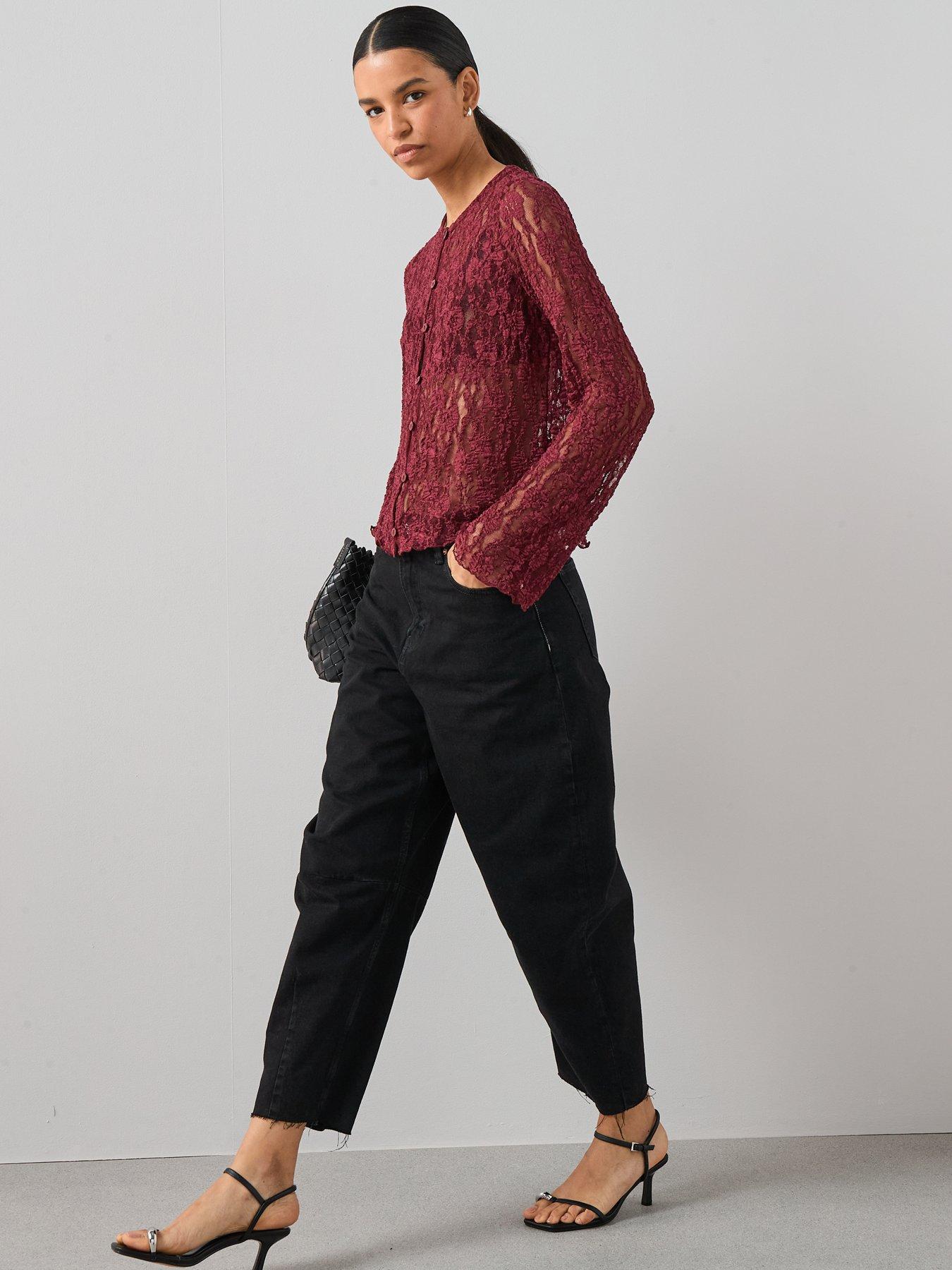 Image 6 of 6 of The Very Collection Button Up Lace Top - Burgundy