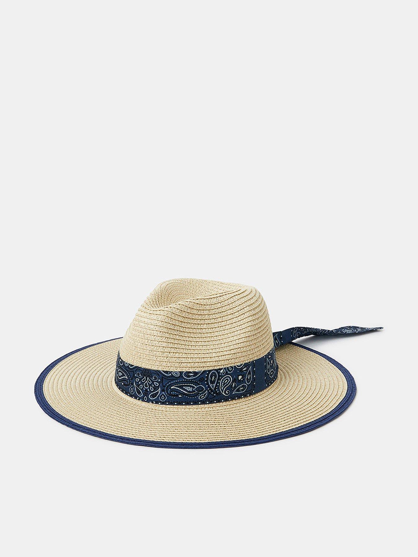 Image 1 of 4 of Accessorize Bandana Straw Fedora Hat - Beige