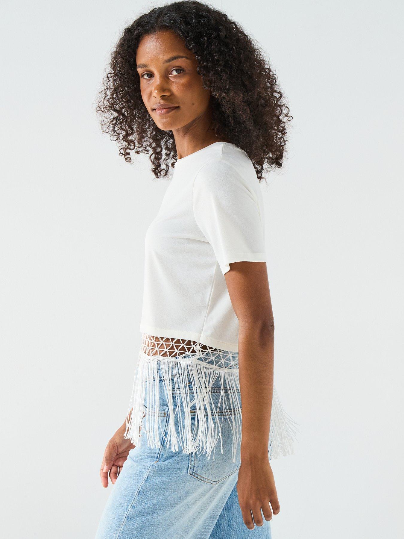 Image 5 of 6 of V by Very Fringe Hem Top - White