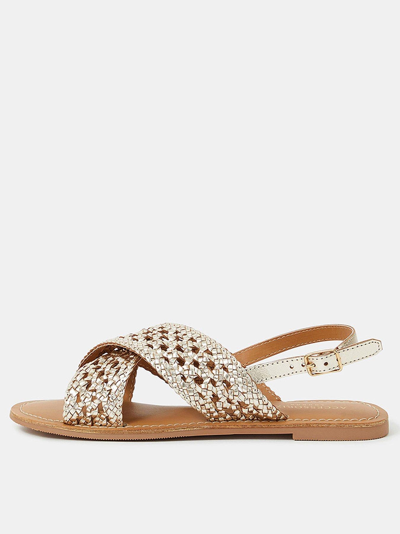 undefined Woven Metallic Cross-Strap Sandals - Gold