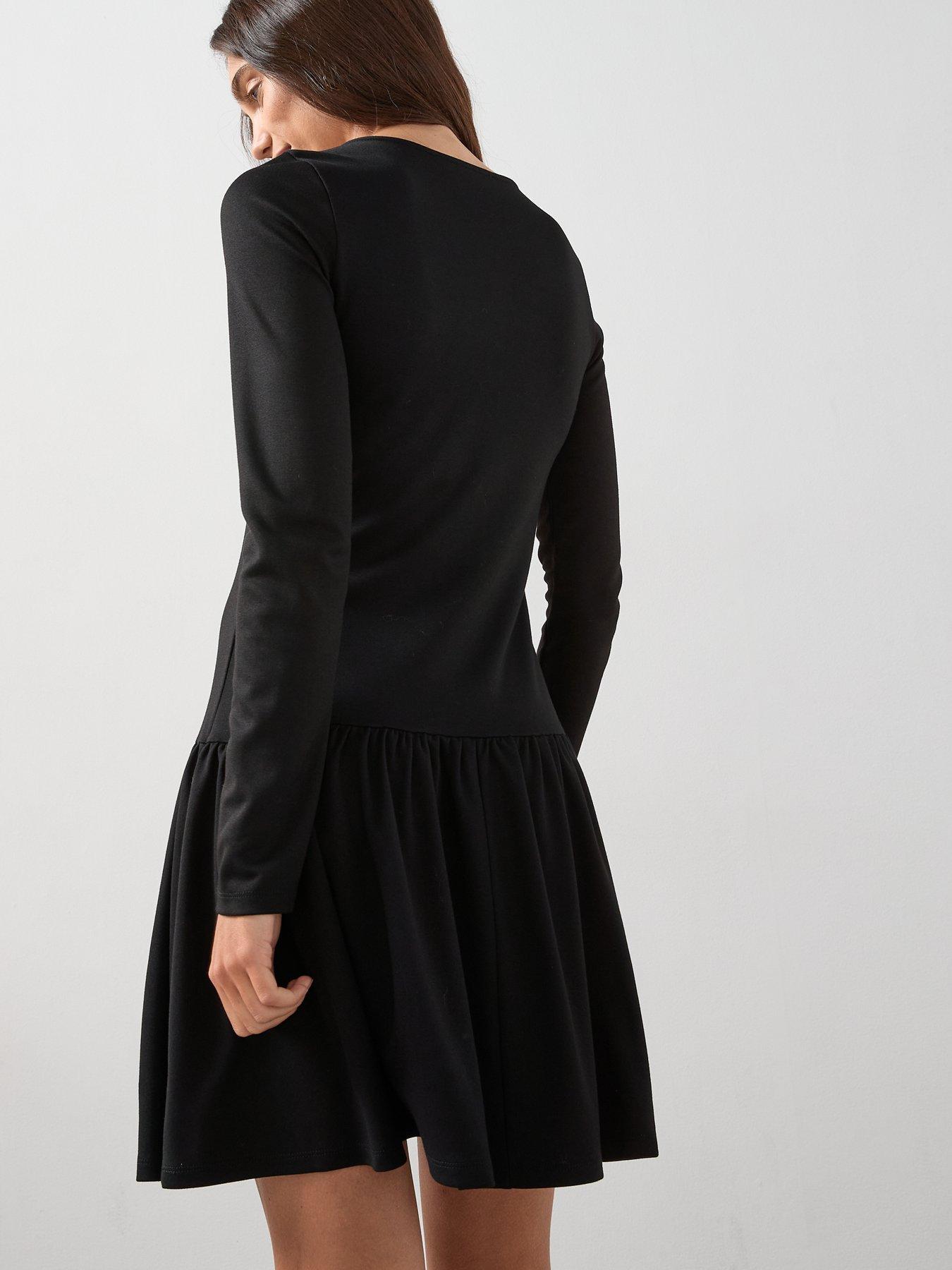 Image 6 of 6 of The Very Collection Drop Waist Button Detail Mini Dress - Black