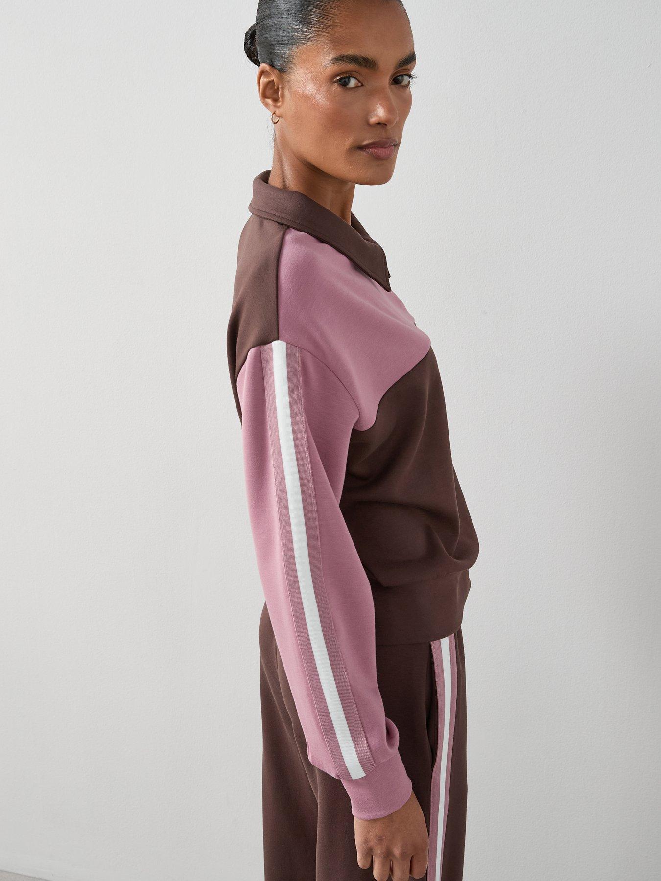 Image 5 of 6 of The Very Collection Asymetric Zip Soft Touch Colour Block Sweatshirt - Brown