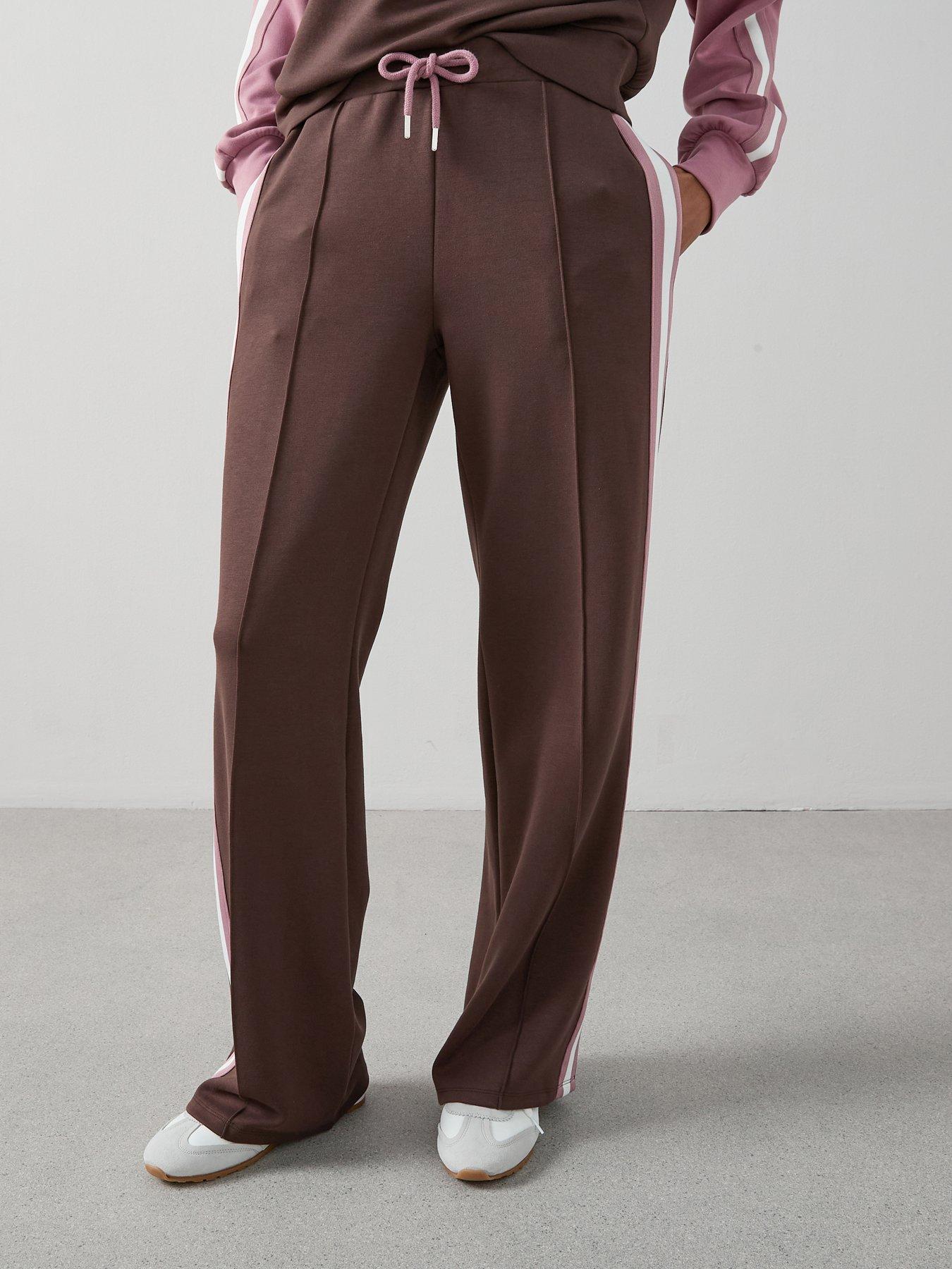 undefined Soft Touch Side Stripe Wide Leg Jogger - Brown