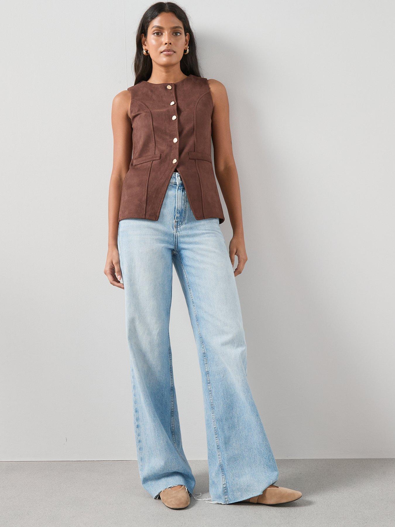Image 6 of 6 of The Very Collection Faux Suede Longline Waistcoat Top - Brown
