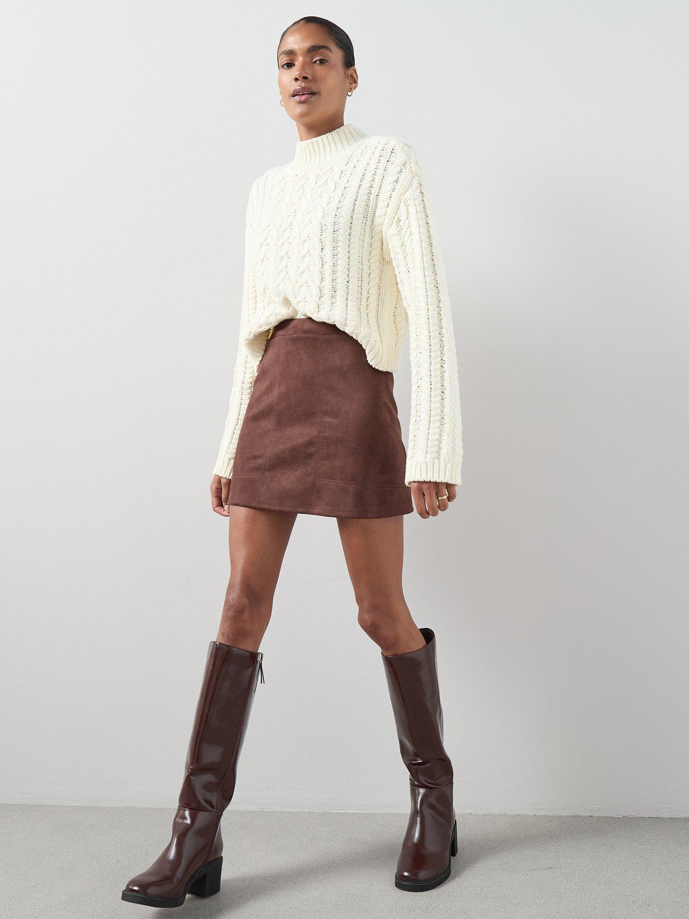 The Very Collection Faux Suede Mini Skirt - Brown