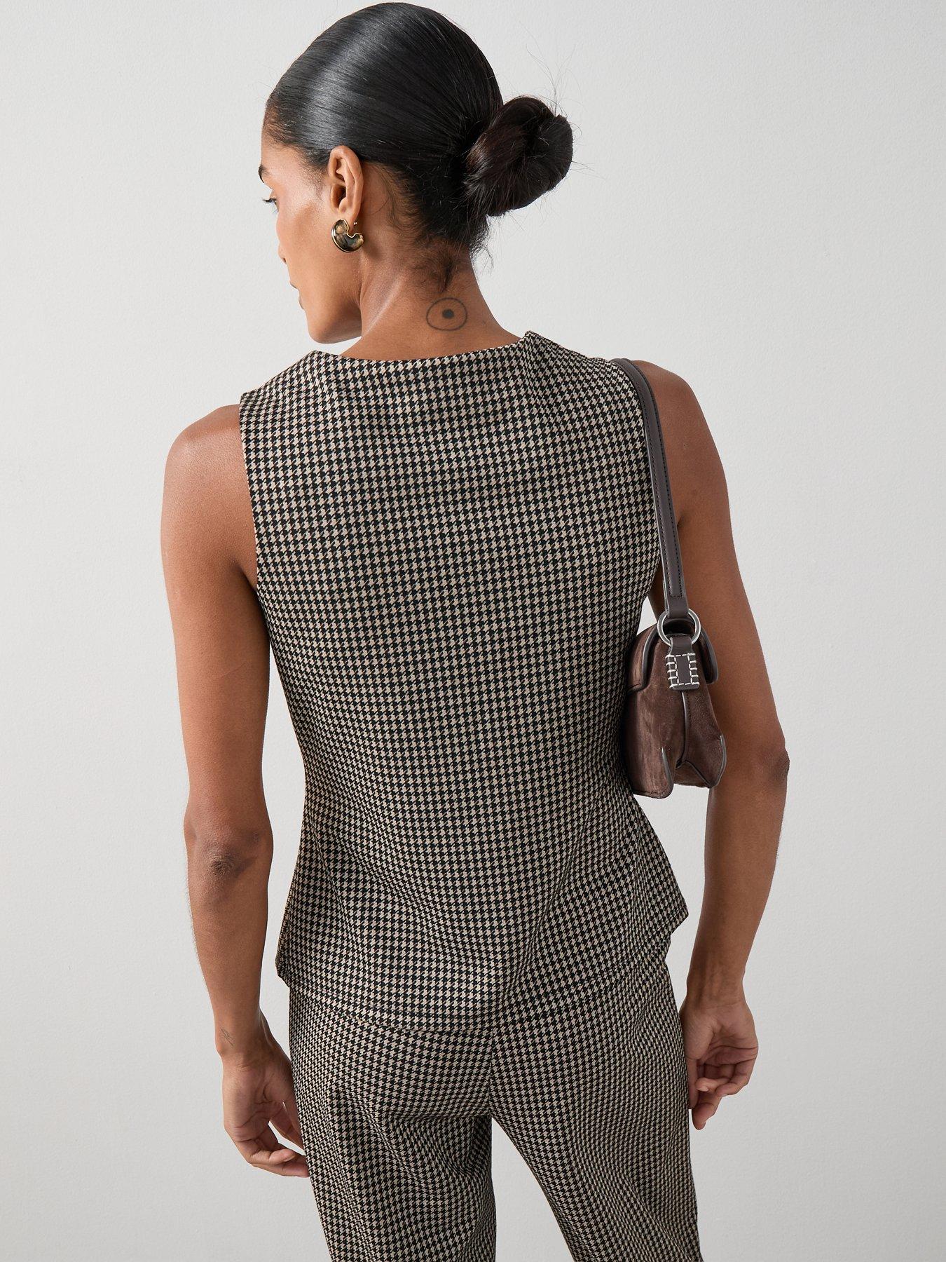 image of the-very-collection-check-button-up-longline-waistcoat-top-co-ord-houndstooth-print