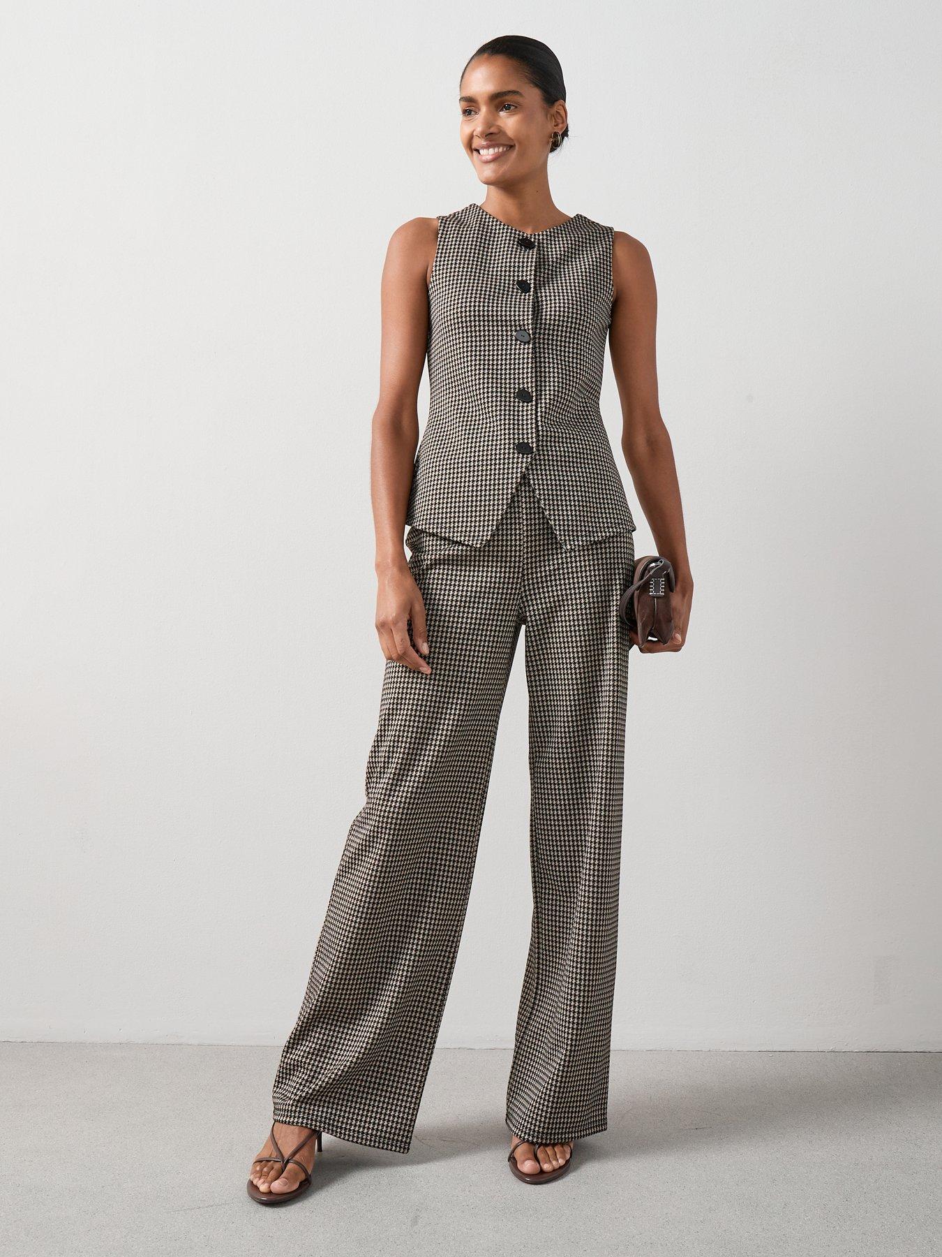 Image 3 of 7 of The Very Collection Check Button Up Longline Waistcoat Top Co-Ord - Houndstooth