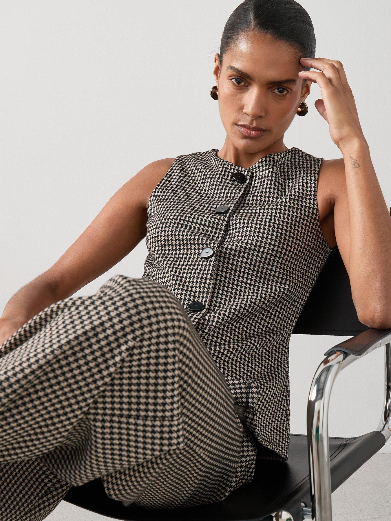 image of the-very-collection-check-button-up-longline-waistcoat-top-co-ord-houndstooth-print