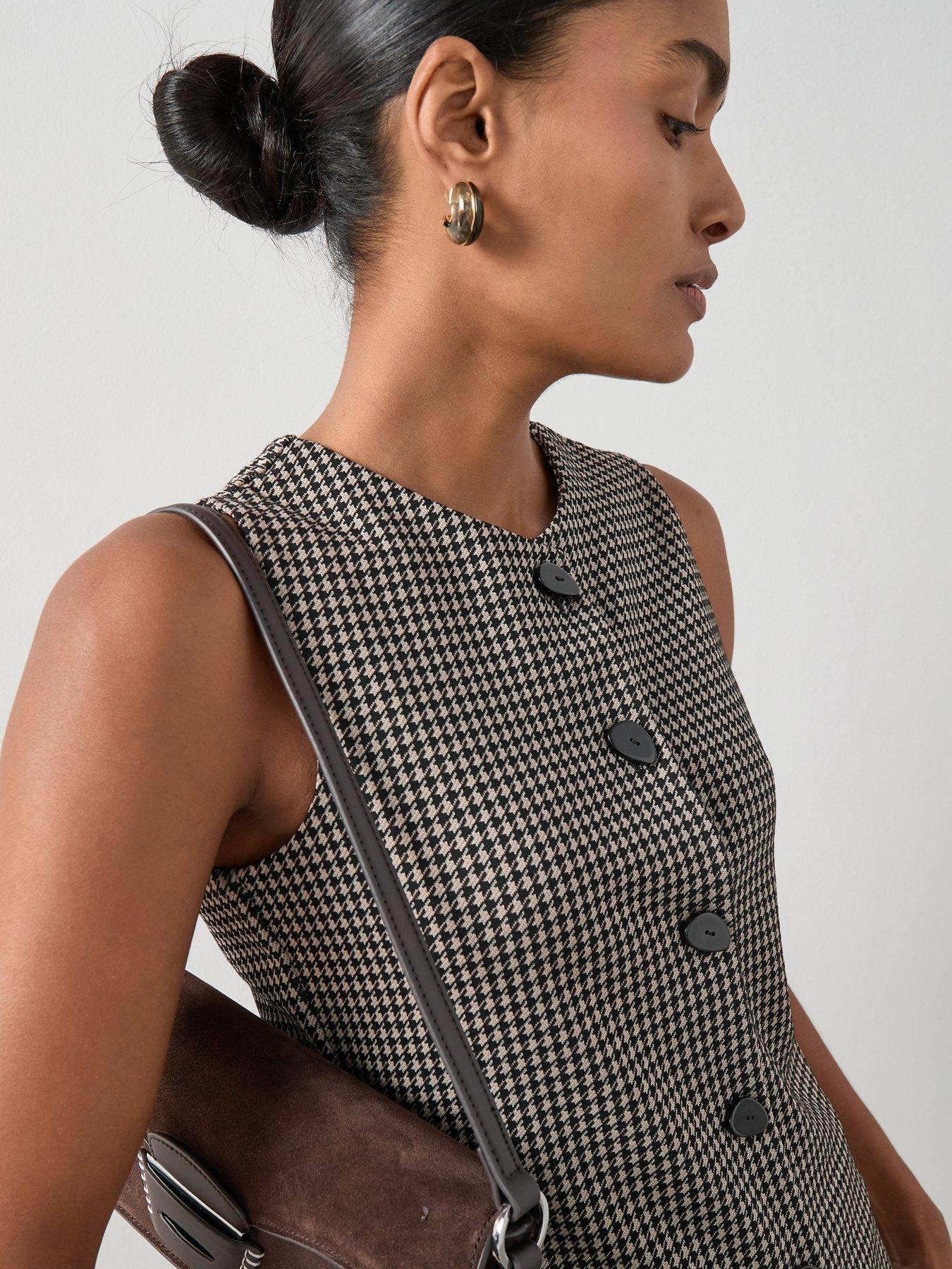  image of the-very-collection-check-button-up-longline-waistcoat-top-co-ord-houndstooth-print