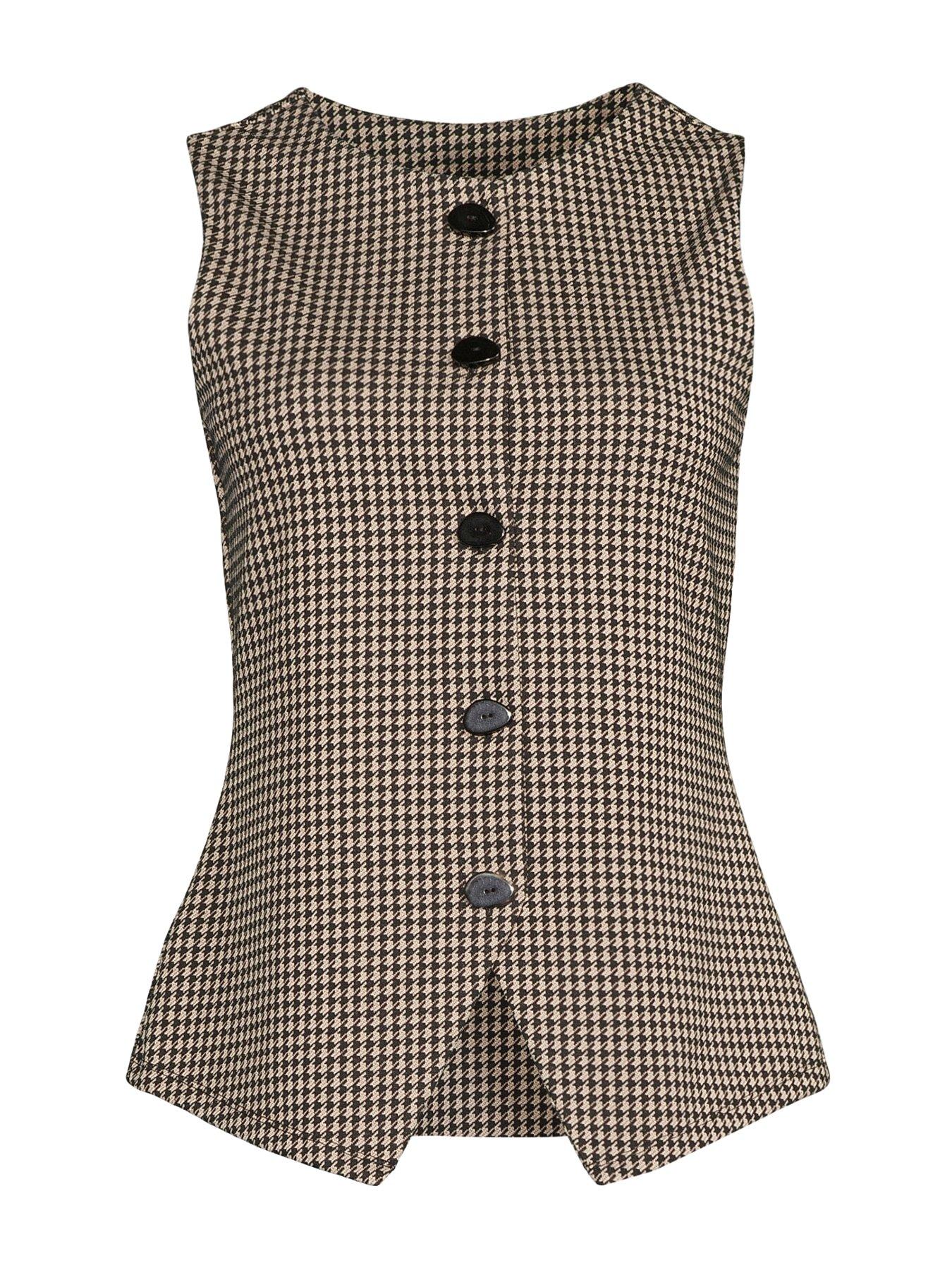 Image 7 of 7 of The Very Collection Check Button Up Longline Waistcoat Top Co-Ord - Houndstooth