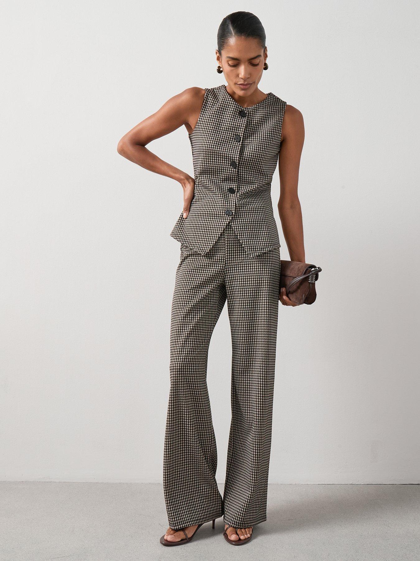Image 3 of 7 of The Very Collection Check Wide Leg Trousers Co-Ord - Houndstooth