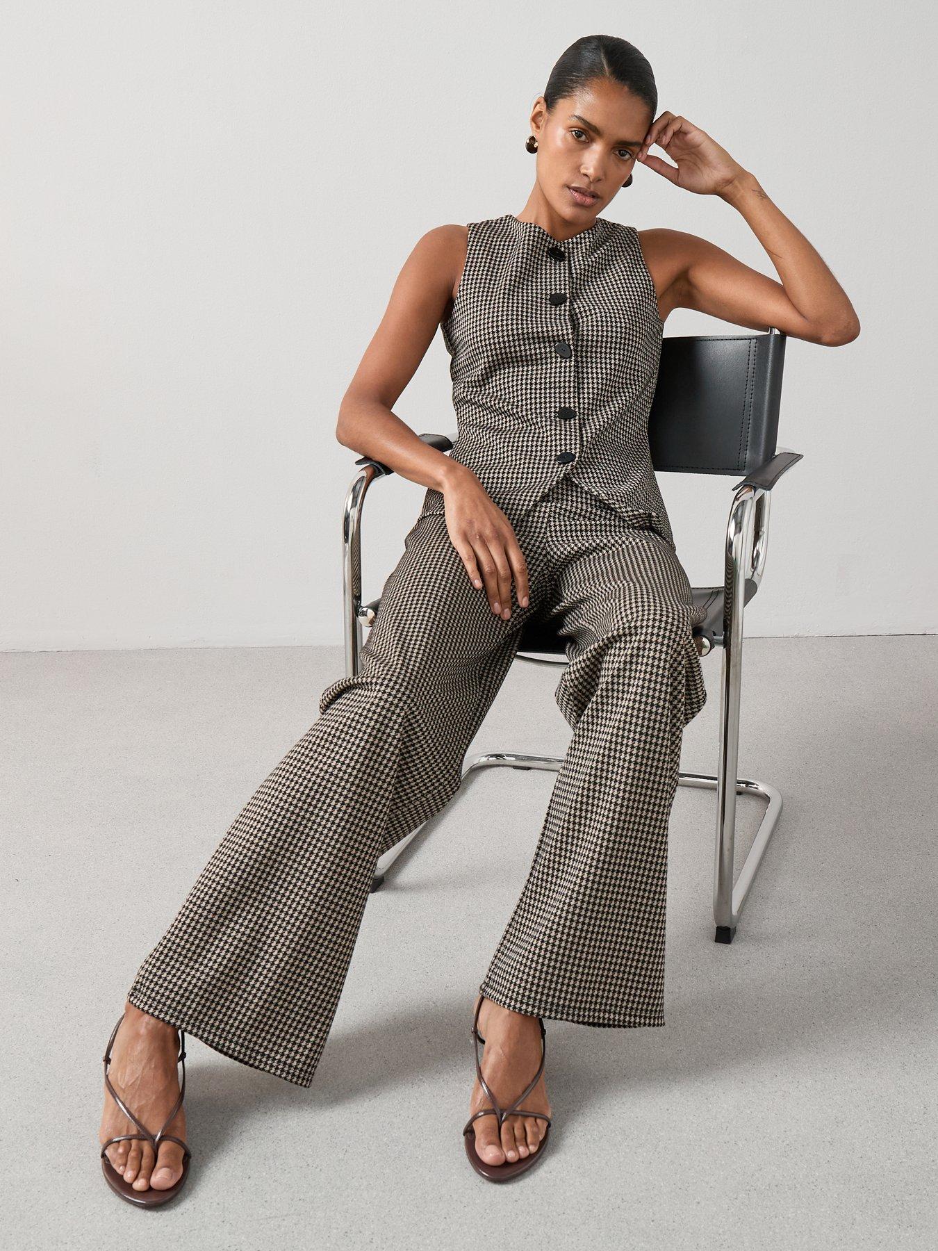 Image 4 of 7 of The Very Collection Check Wide Leg Trousers Co-Ord - Houndstooth