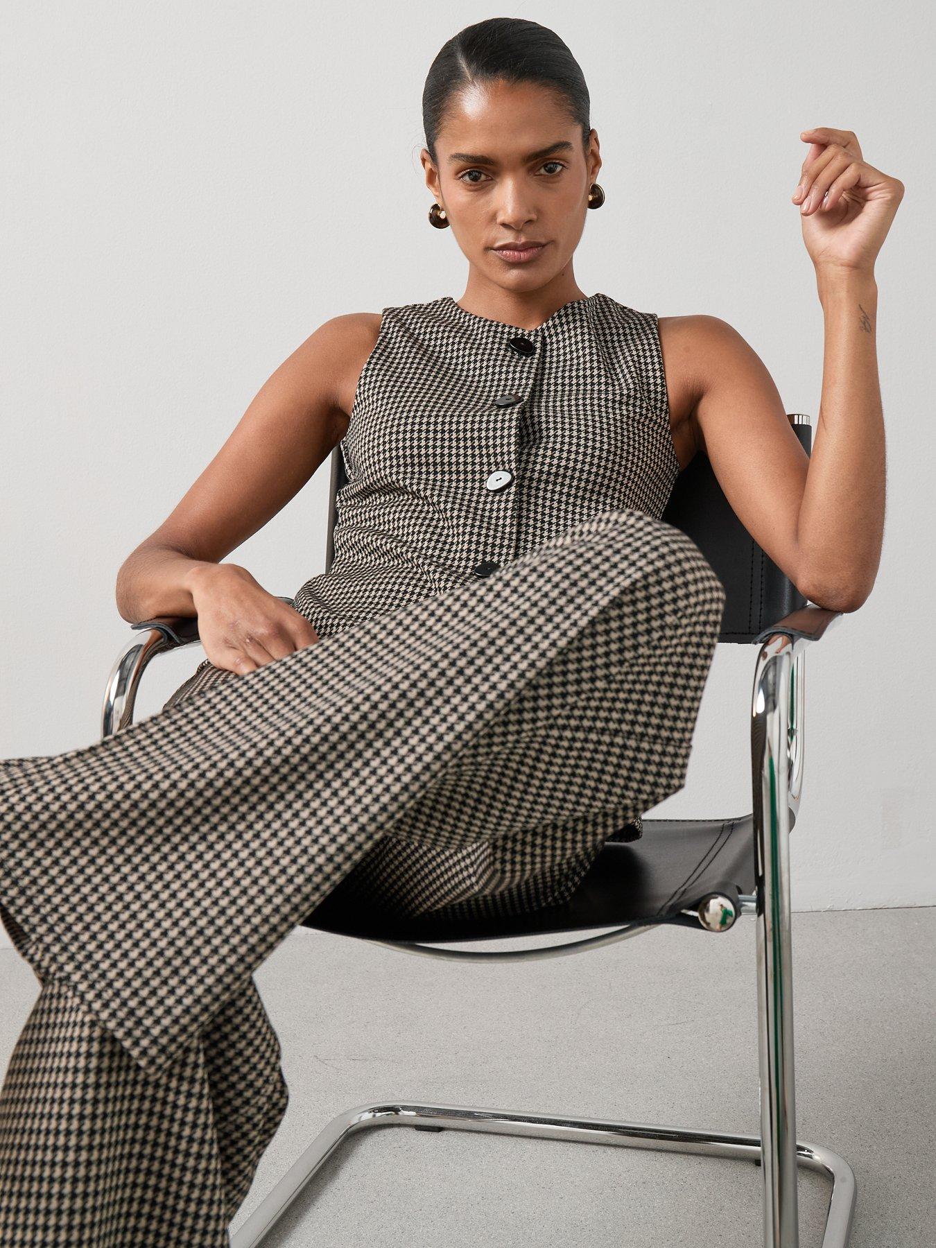 Image 6 of 7 of The Very Collection Check Wide Leg Trousers Co-Ord - Houndstooth