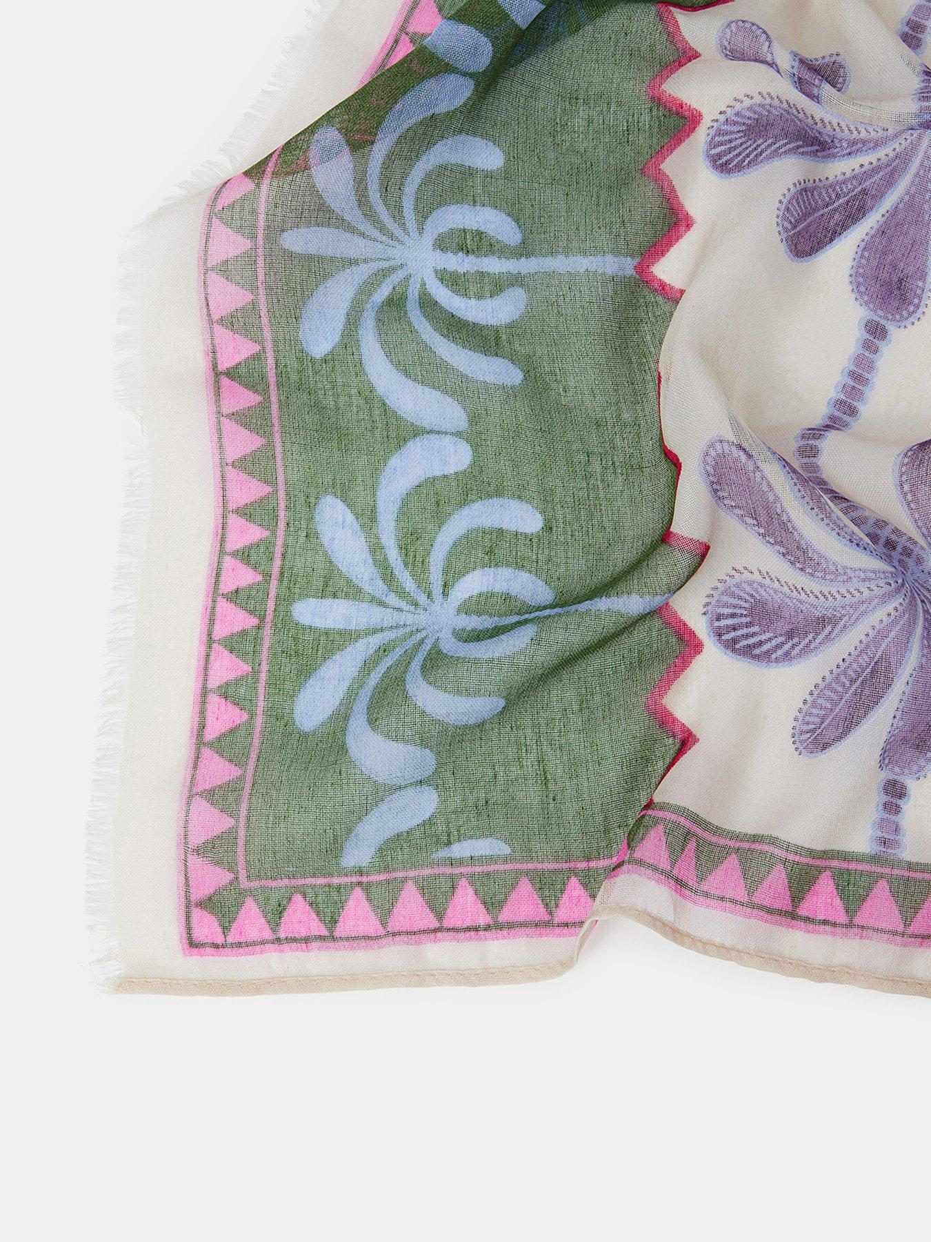 Image 3 of 3 of Accessorize Lightweight Palm Print Scarf - Green