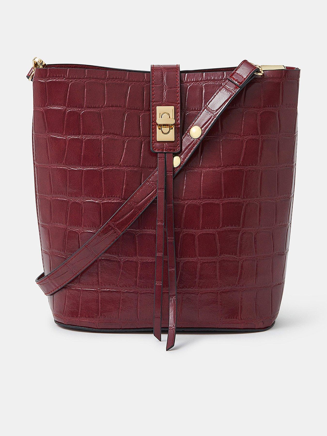 undefined Faux Croc Bucket Bag - Red