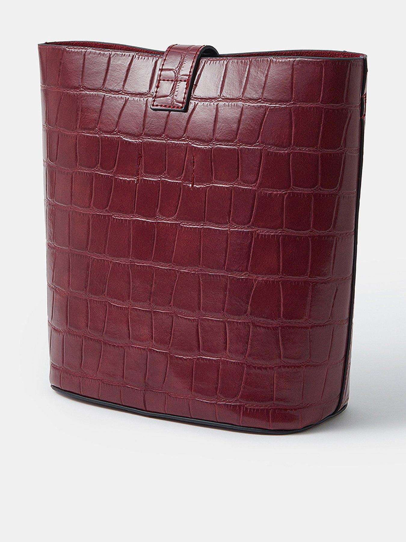 Image 2 of 4 of Accessorize Faux Croc Bucket Bag - Red