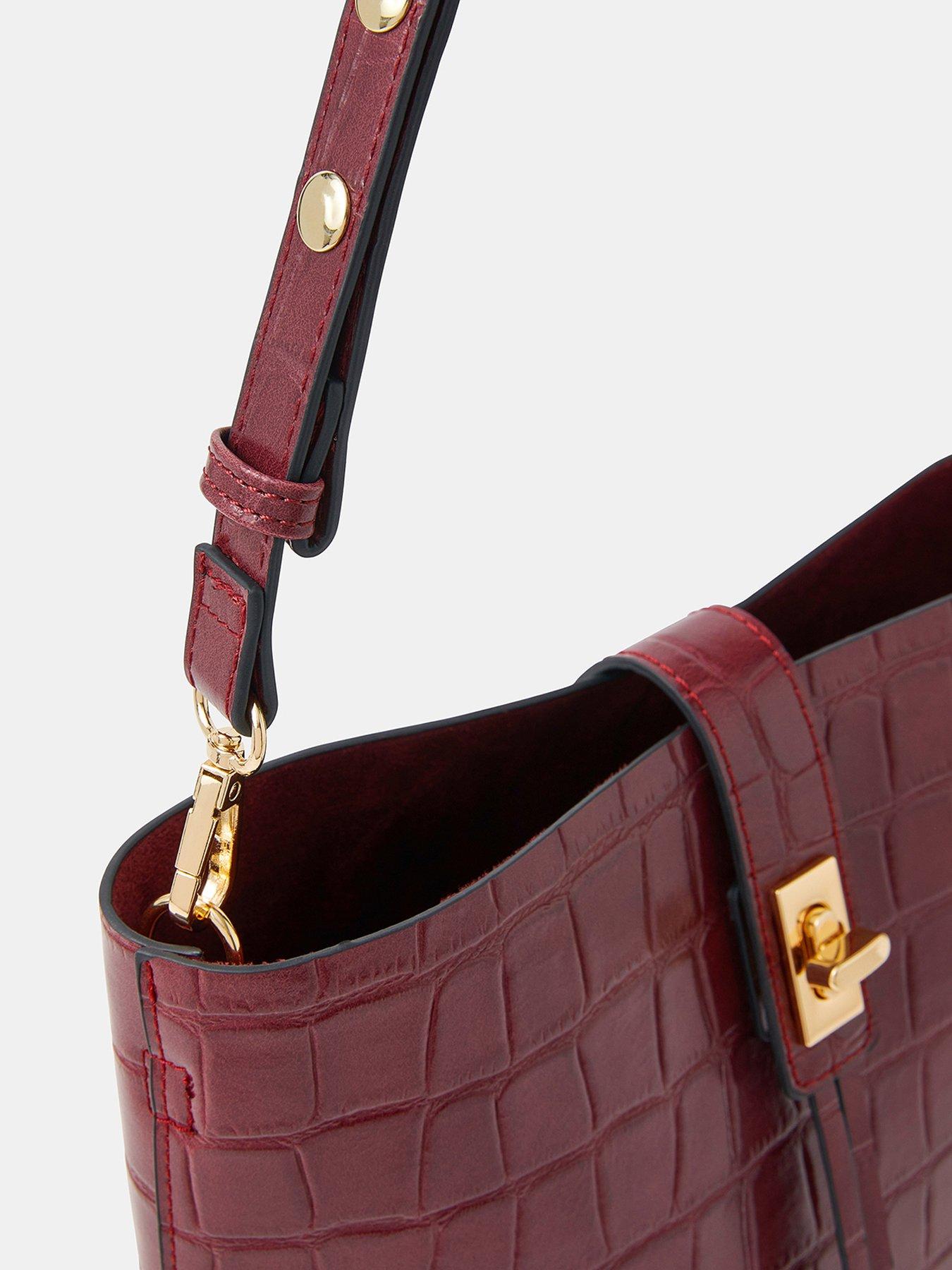 Image 3 of 4 of Accessorize Faux Croc Bucket Bag - Red