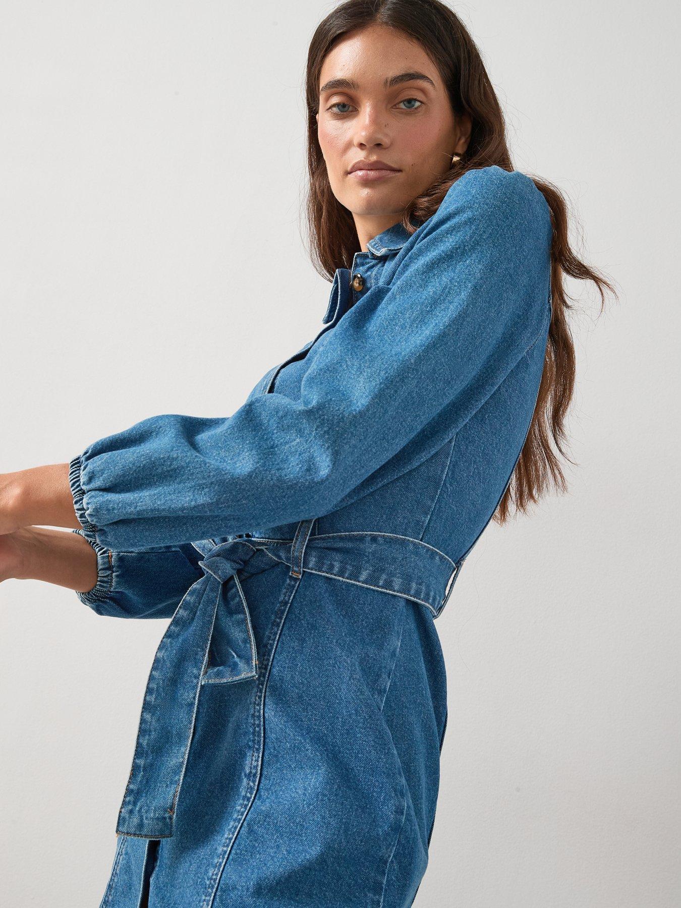 Image 5 of 7 of The Very Collection Denim Belted Mini Dress - Mid Wash