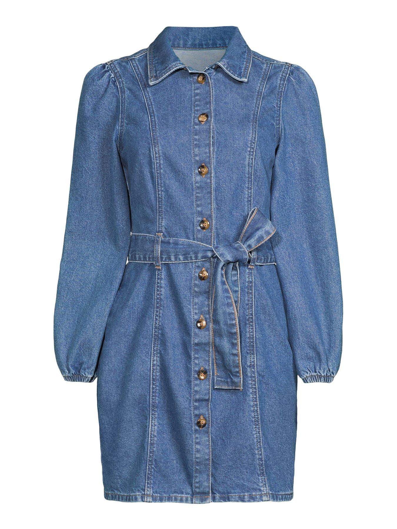 Image 7 of 7 of The Very Collection Denim Belted Mini Dress - Mid Wash