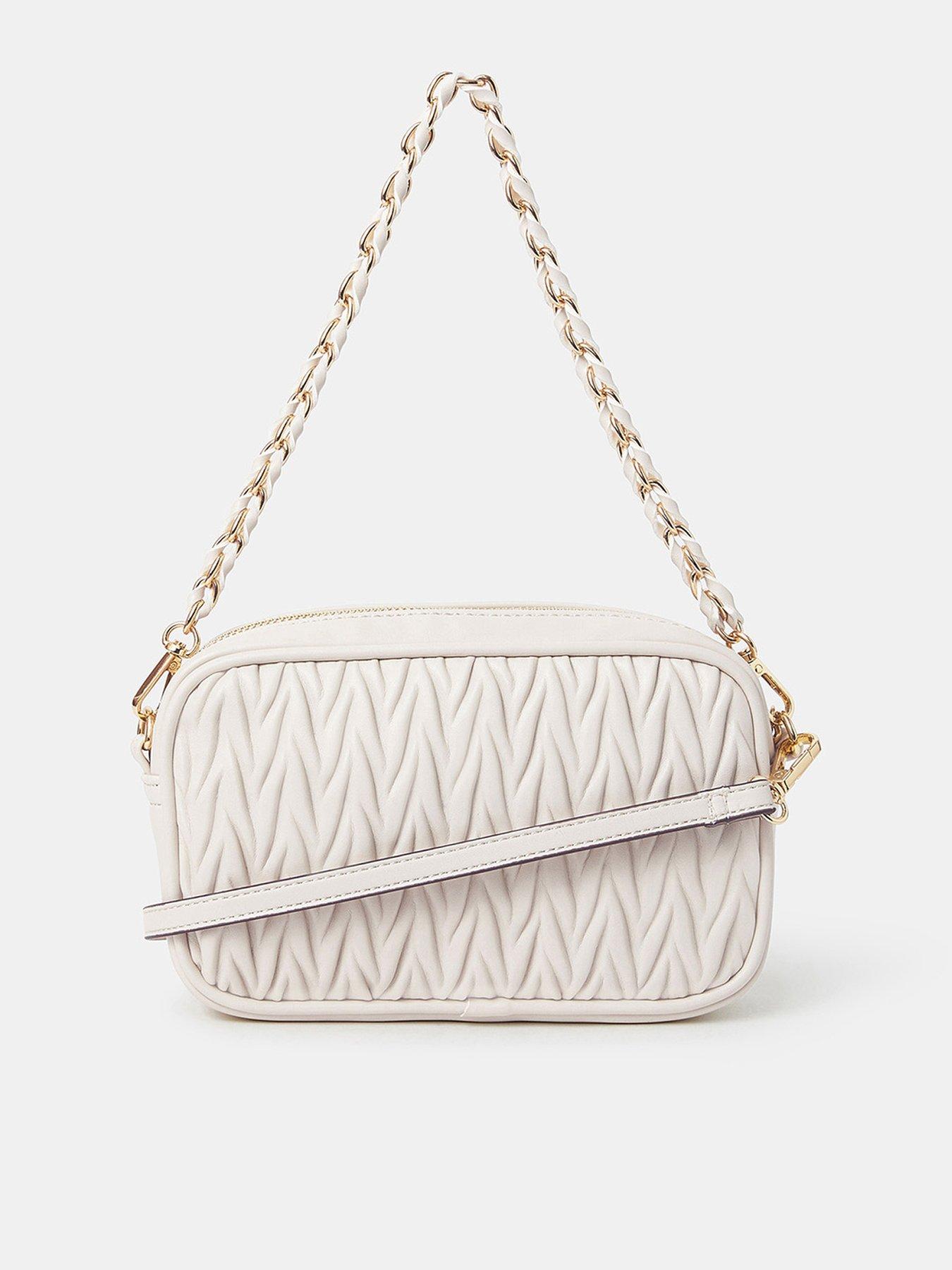 Image 1 of 5 of Accessorize Small Ruched Crossbody Bag - Cream