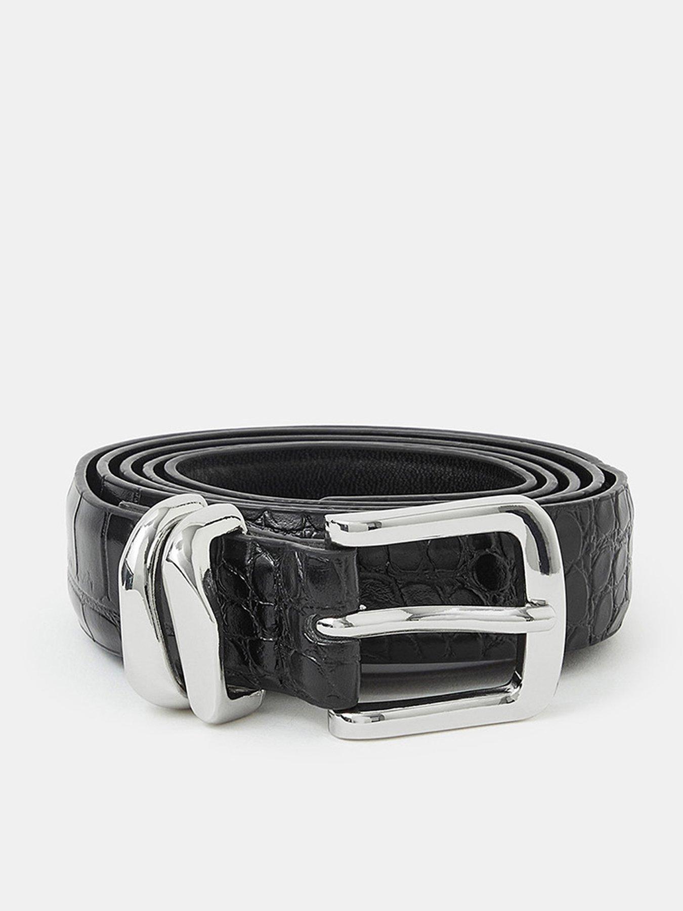 Image 1 of 2 of Accessorize Faux Croc Skin Belt  - Black