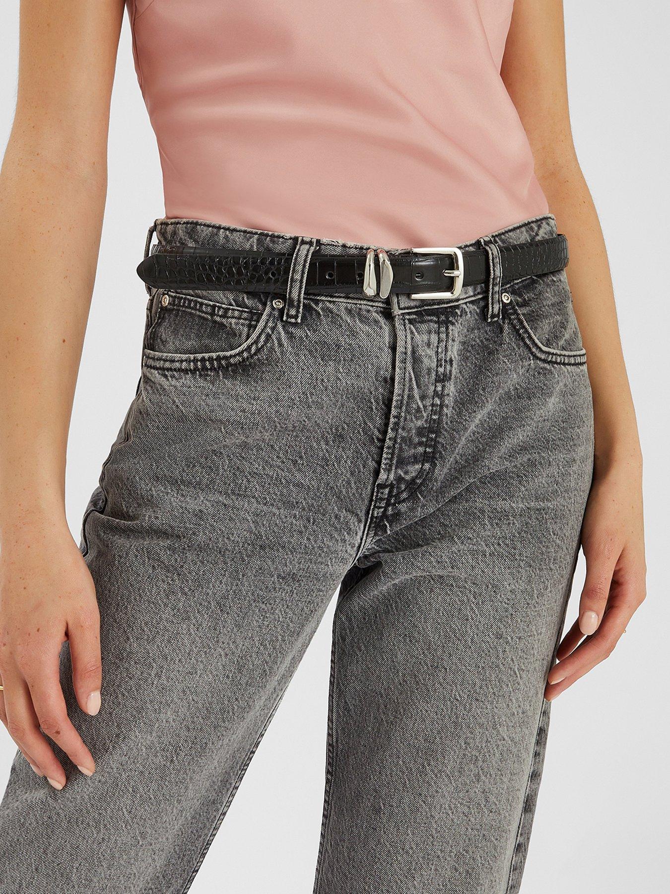 Image 2 of 2 of Accessorize Faux Croc Skin Belt  - Black