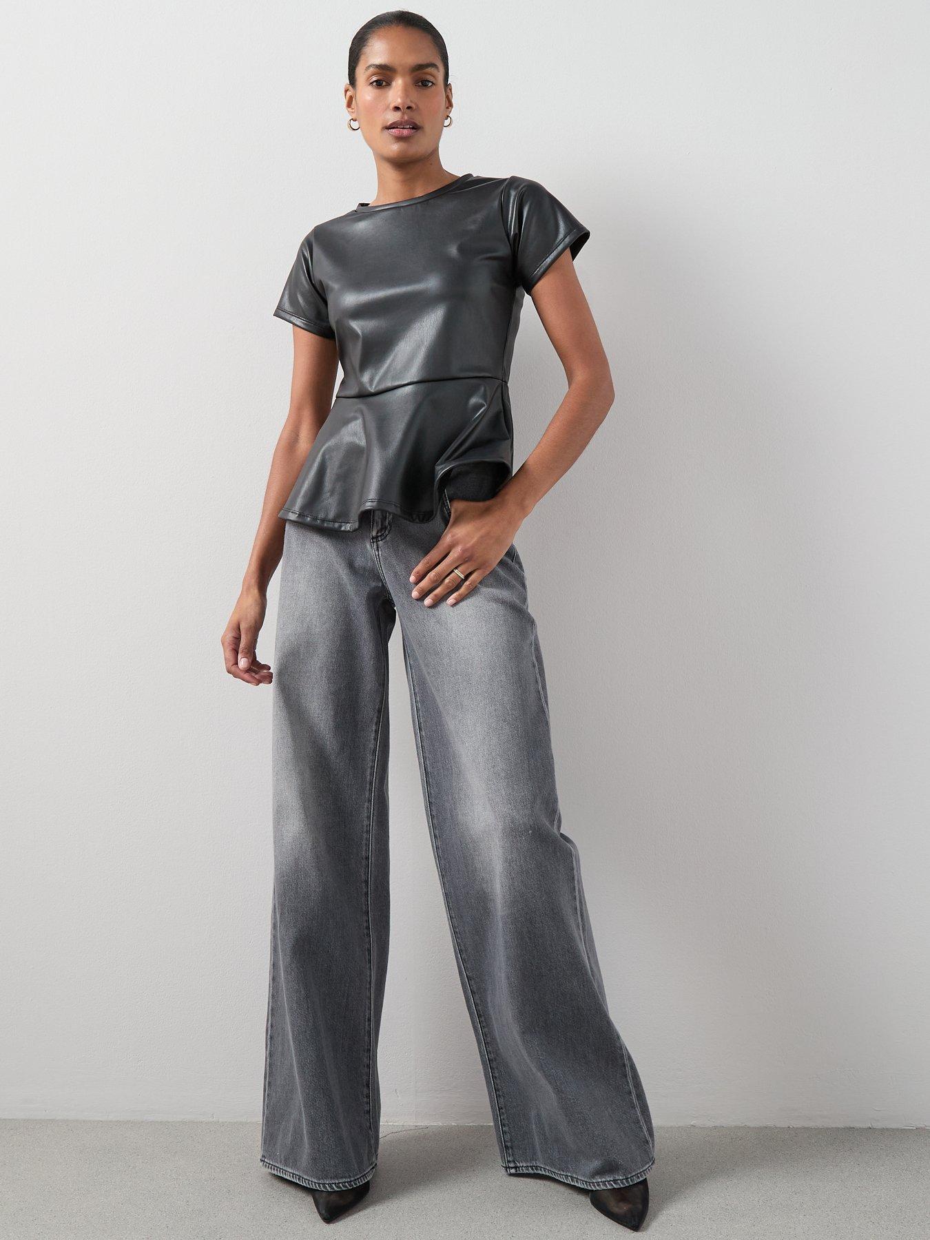 Image 5 of 6 of The Very Collection Pu Seam Detail Peplum Top - Black