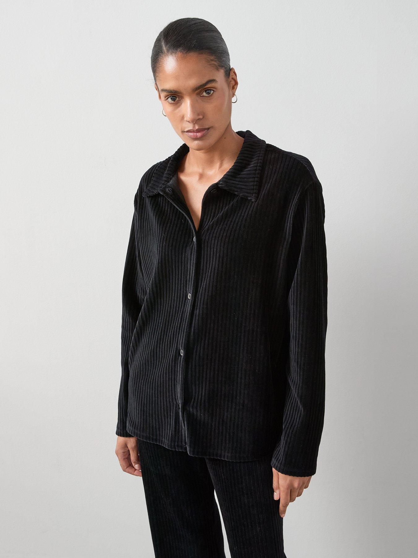 undefined Textured Cord Oversized Shirt Co-Ord - Black