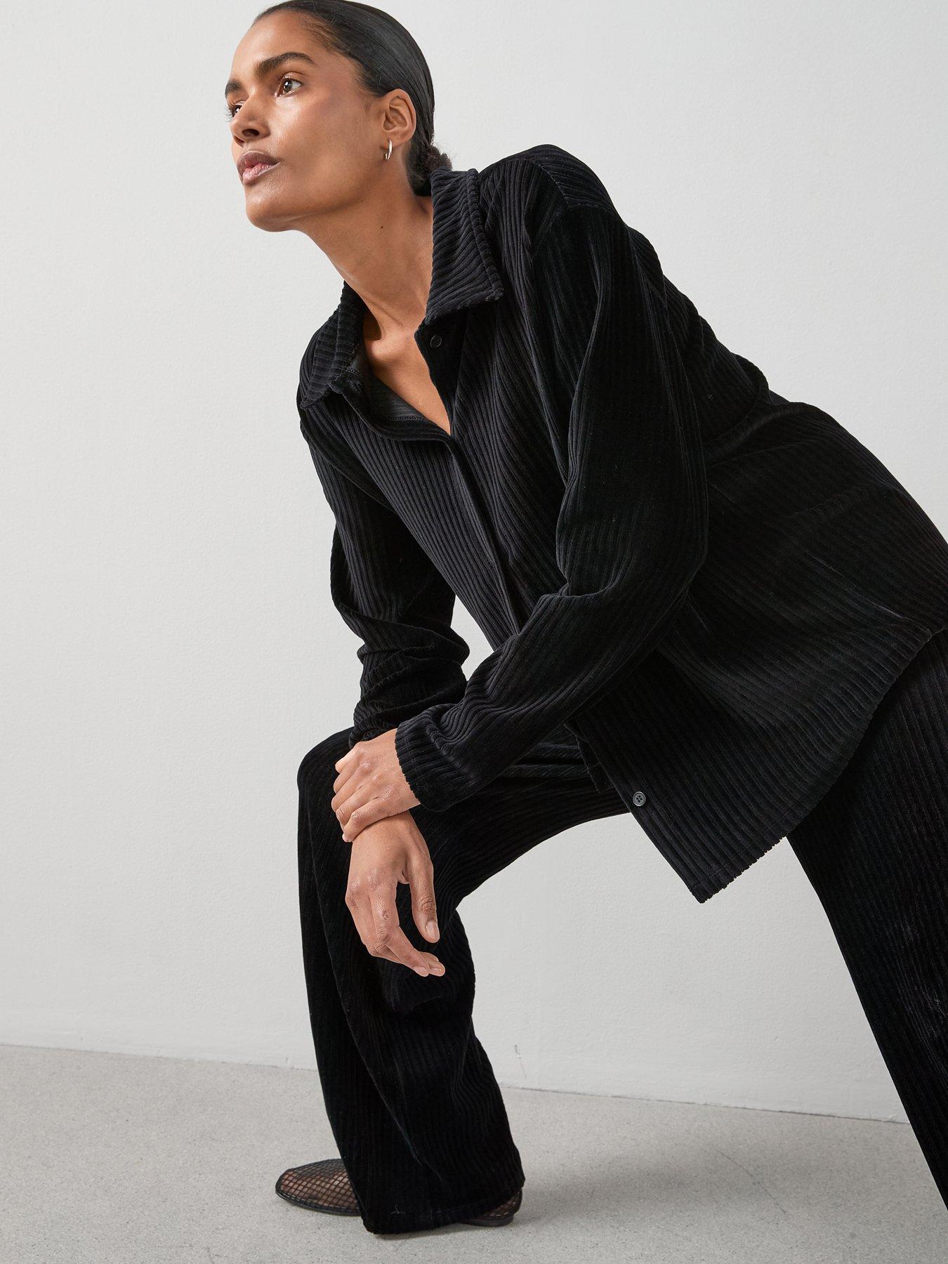 Image 4 of 7 of The Very Collection Textured Cord Oversized Shirt Co-Ord - Black