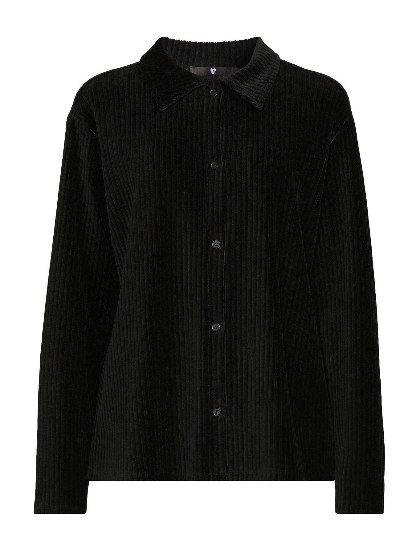 Image 7 of 7 of The Very Collection Textured Cord Oversized Shirt Co-Ord - Black