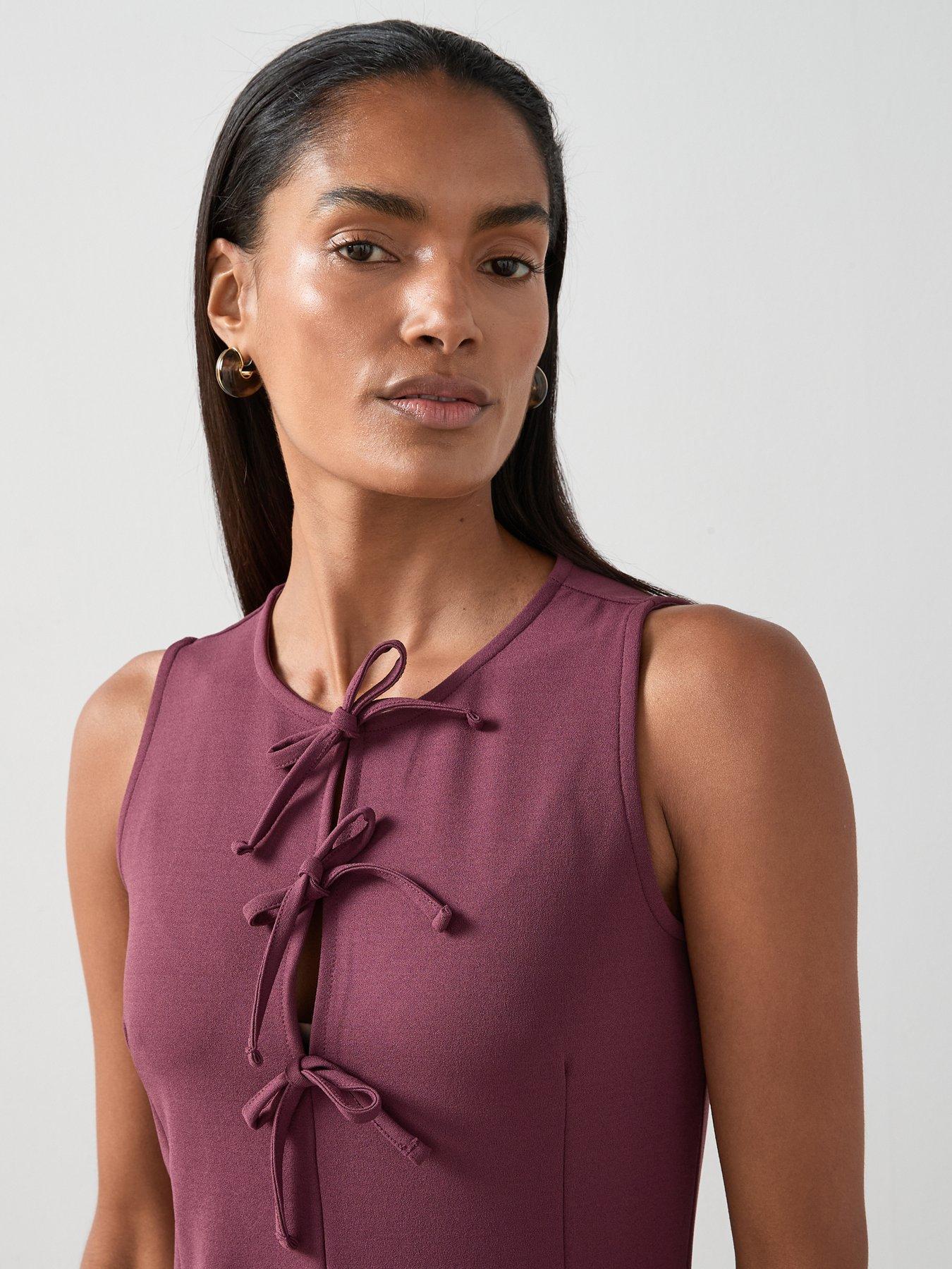 Image 4 of 7 of The Very Collection Bow Detail Mini Dress - Plum