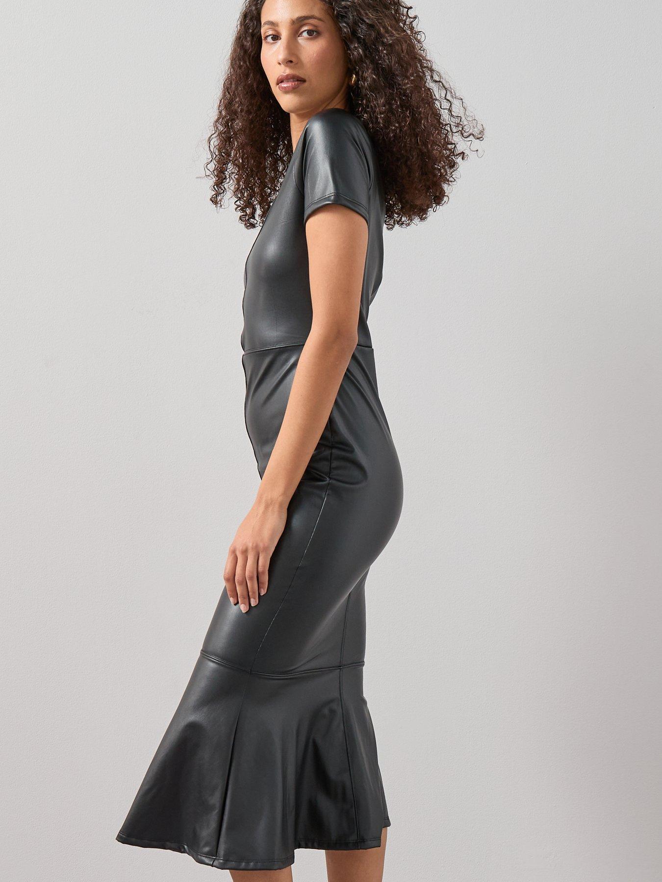 Image 5 of 6 of The Very Collection Pu Ruched Midaxi Dress - Black